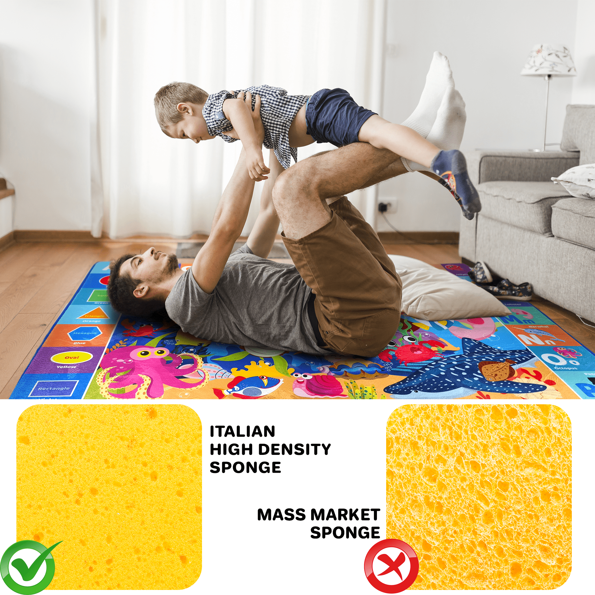 QUOKKA Large Baby Play Mat for Floor | Ocean ABC Rug for Kids Toddlers