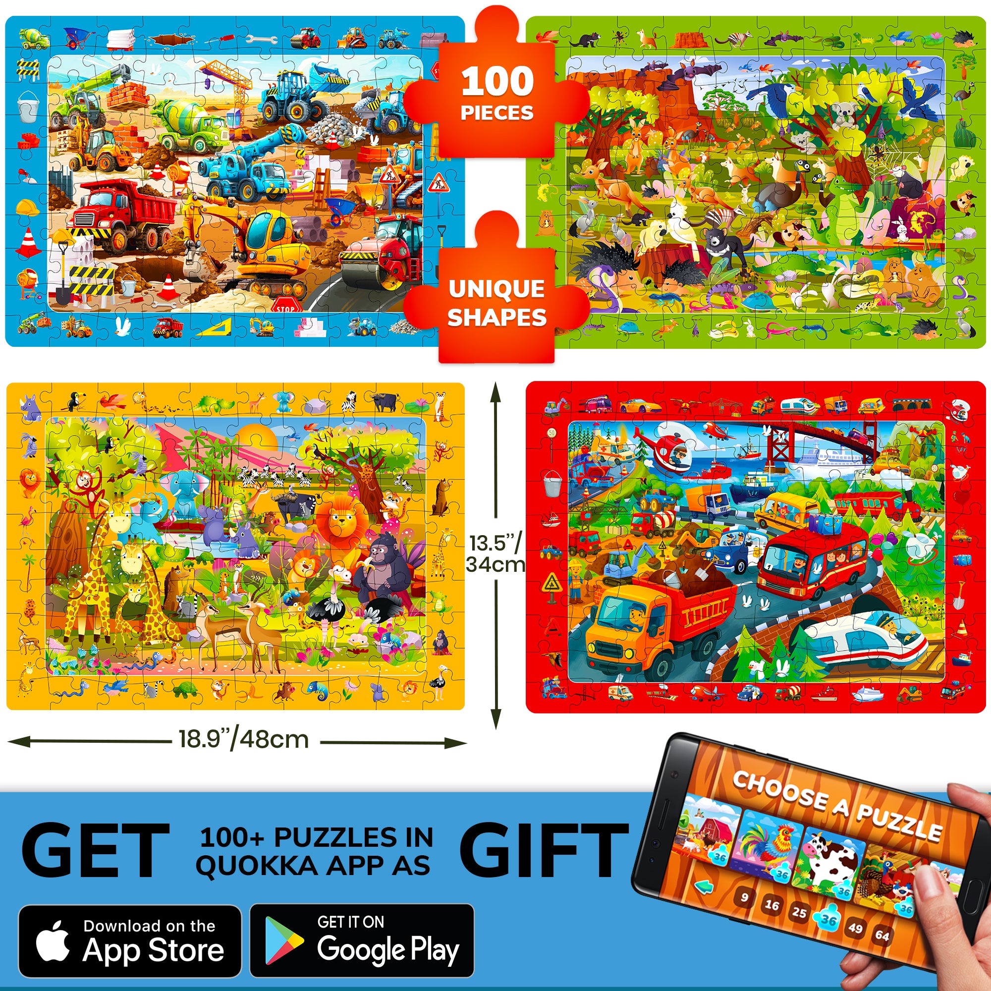 100 Piece Search & Find Puzzles for Kids with Animals, Cars