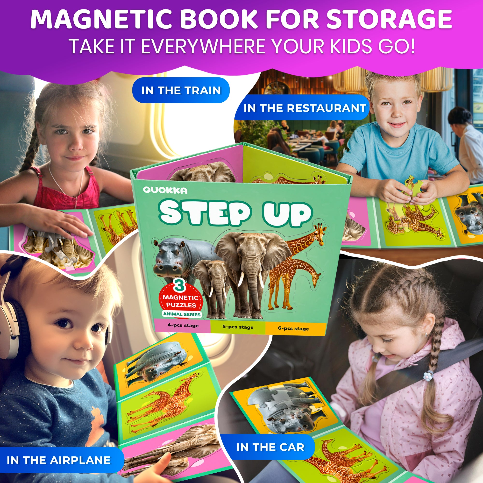 Step Up Magnetic Puzzles for Toddlers - Safari Animals