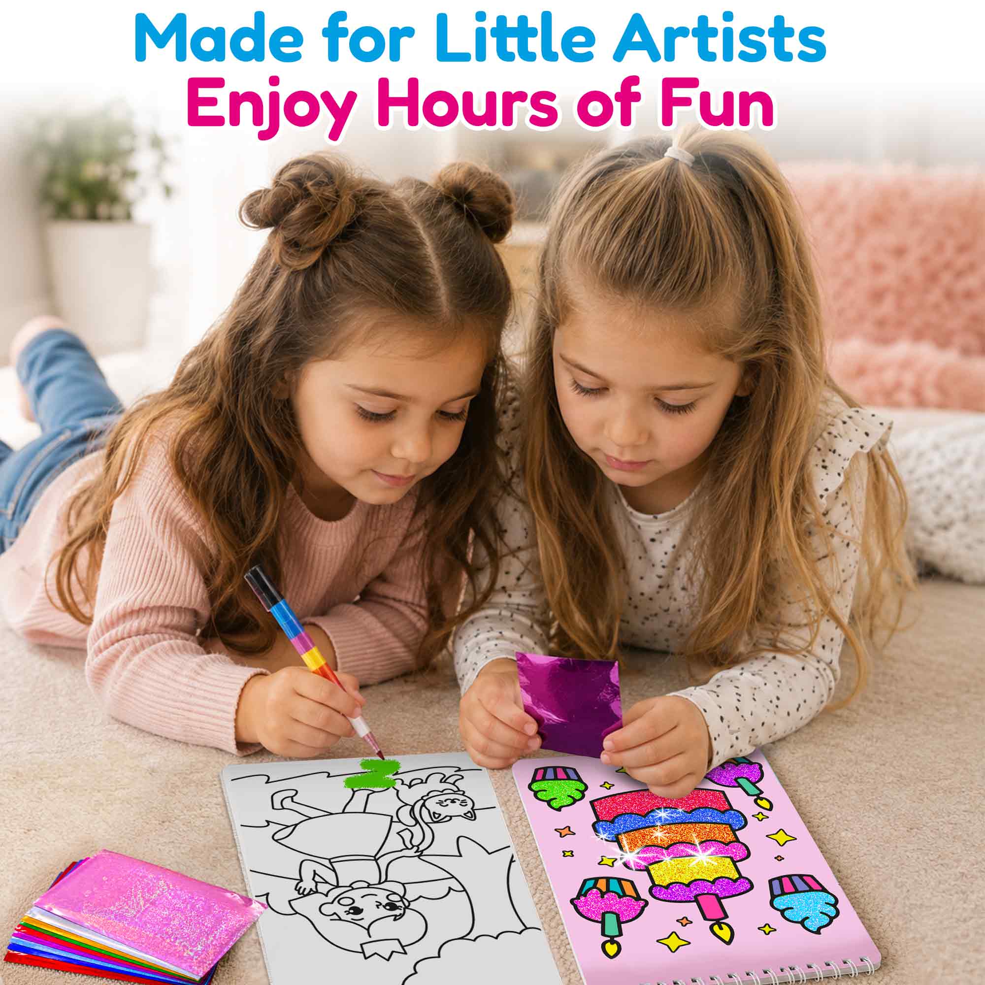 Foil Art Crafts Activity Book with Coloring Pages for Kids Princesses