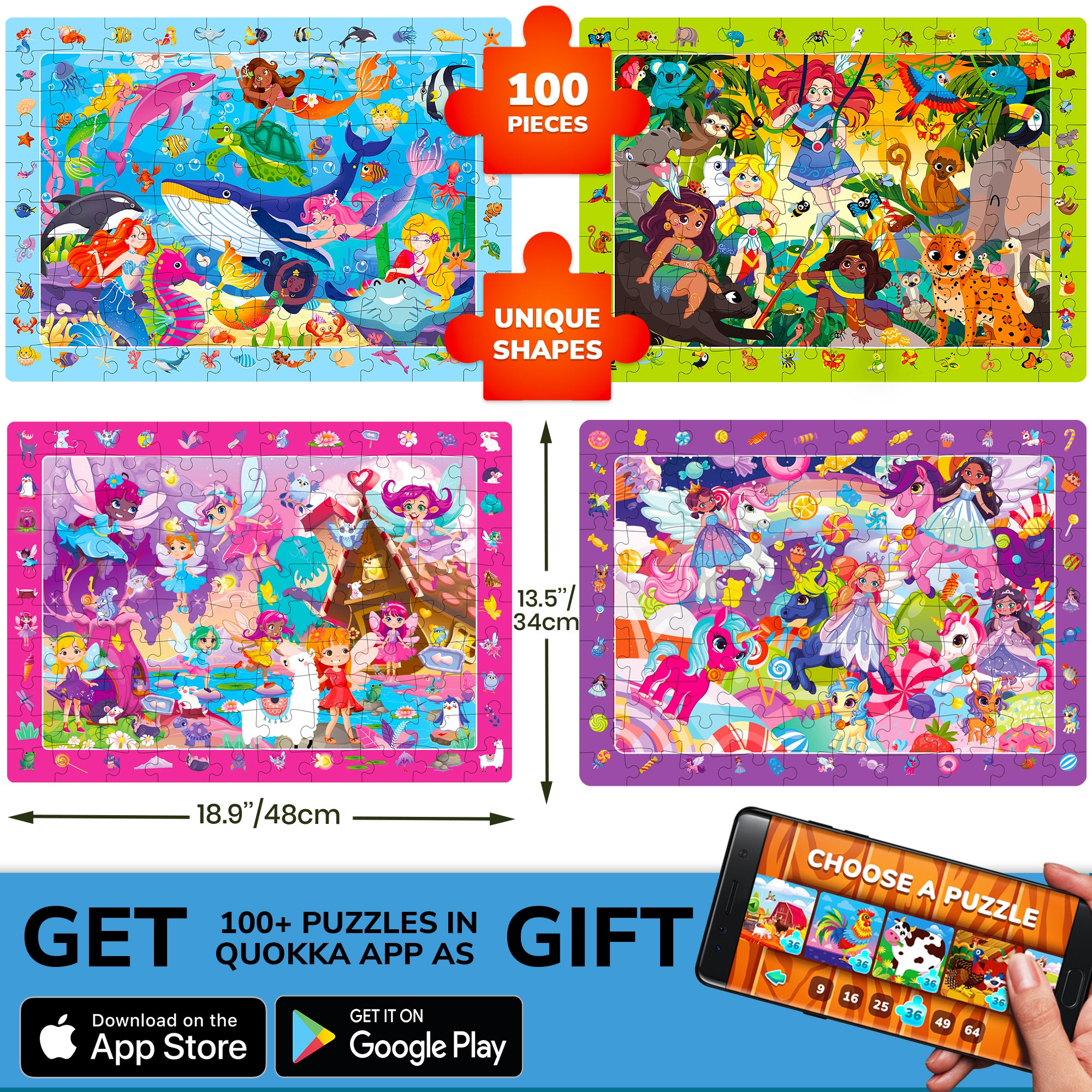 100 Pcs Puzzles for Kids | Unicorns, Amazonians