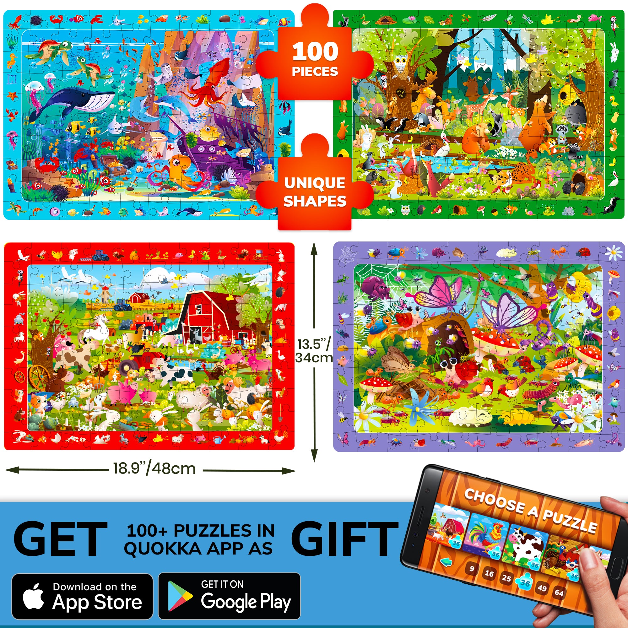 100 Piece Search & Find Puzzles for Kids with Animals, Bugs