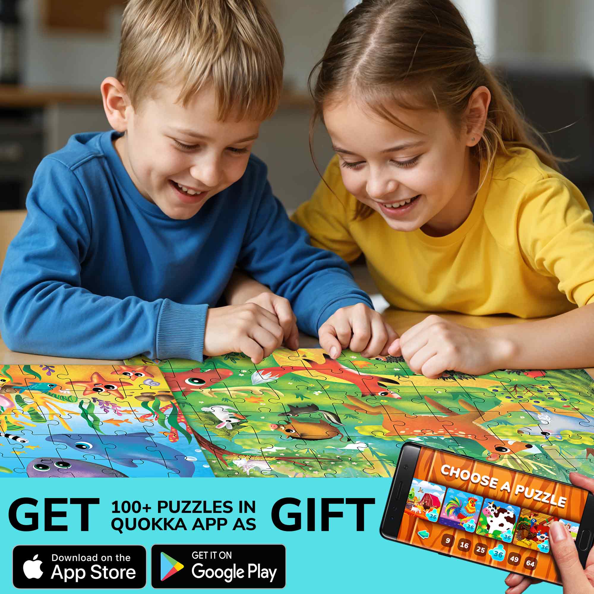 60 Piece Puzzles for Kids | Farm, Ocean & Safari Animals