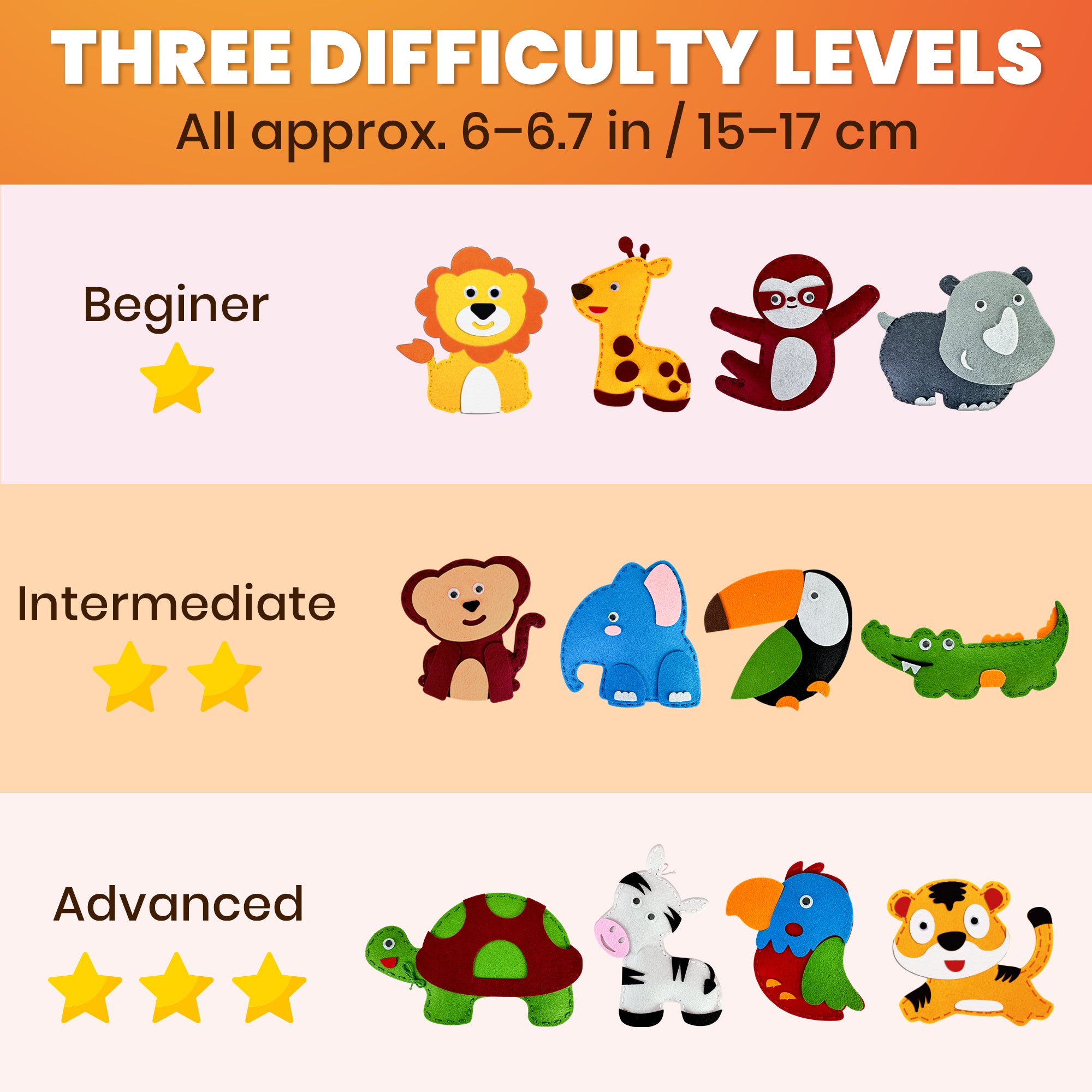 Craft Kits for Kids - 12 Wild Safari Sewing Kit Basic