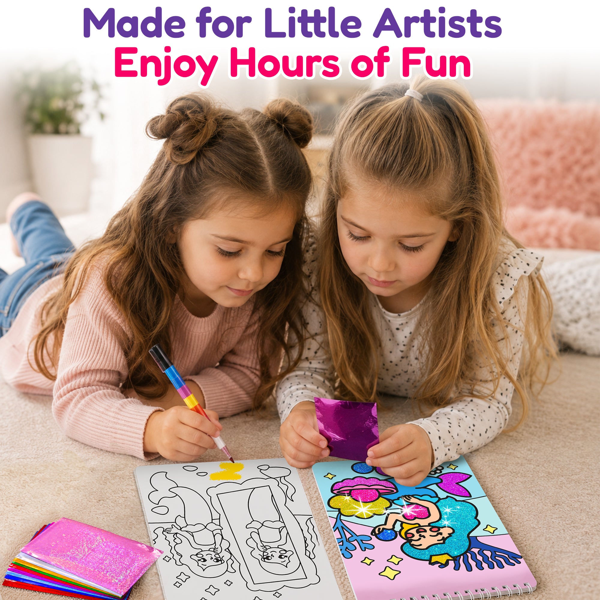 Foil Art Crafts Activity Book with Coloring Pages for Kids Mermaids