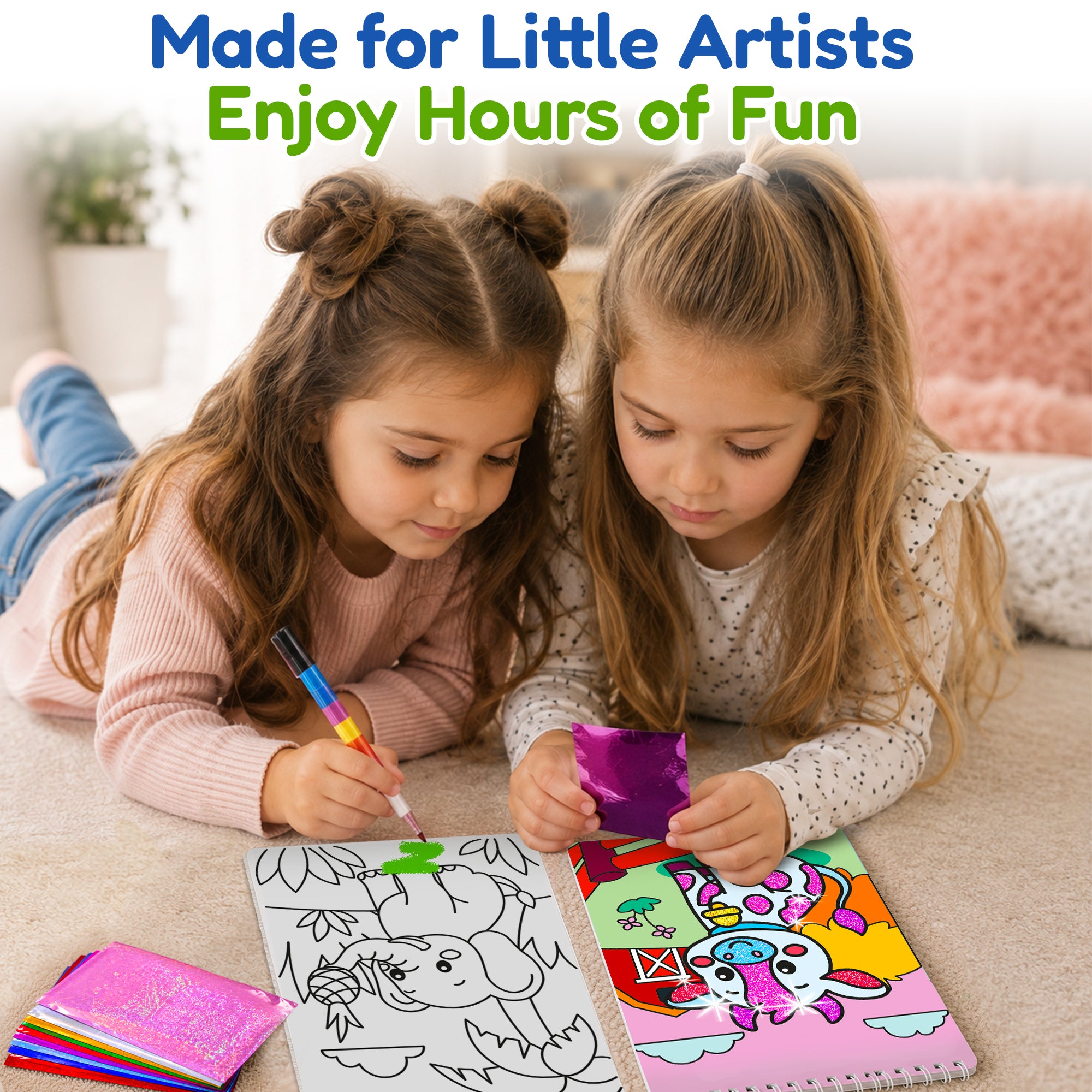 Foil Art Crafts Activity Book with Coloring Pages for Kids Animals