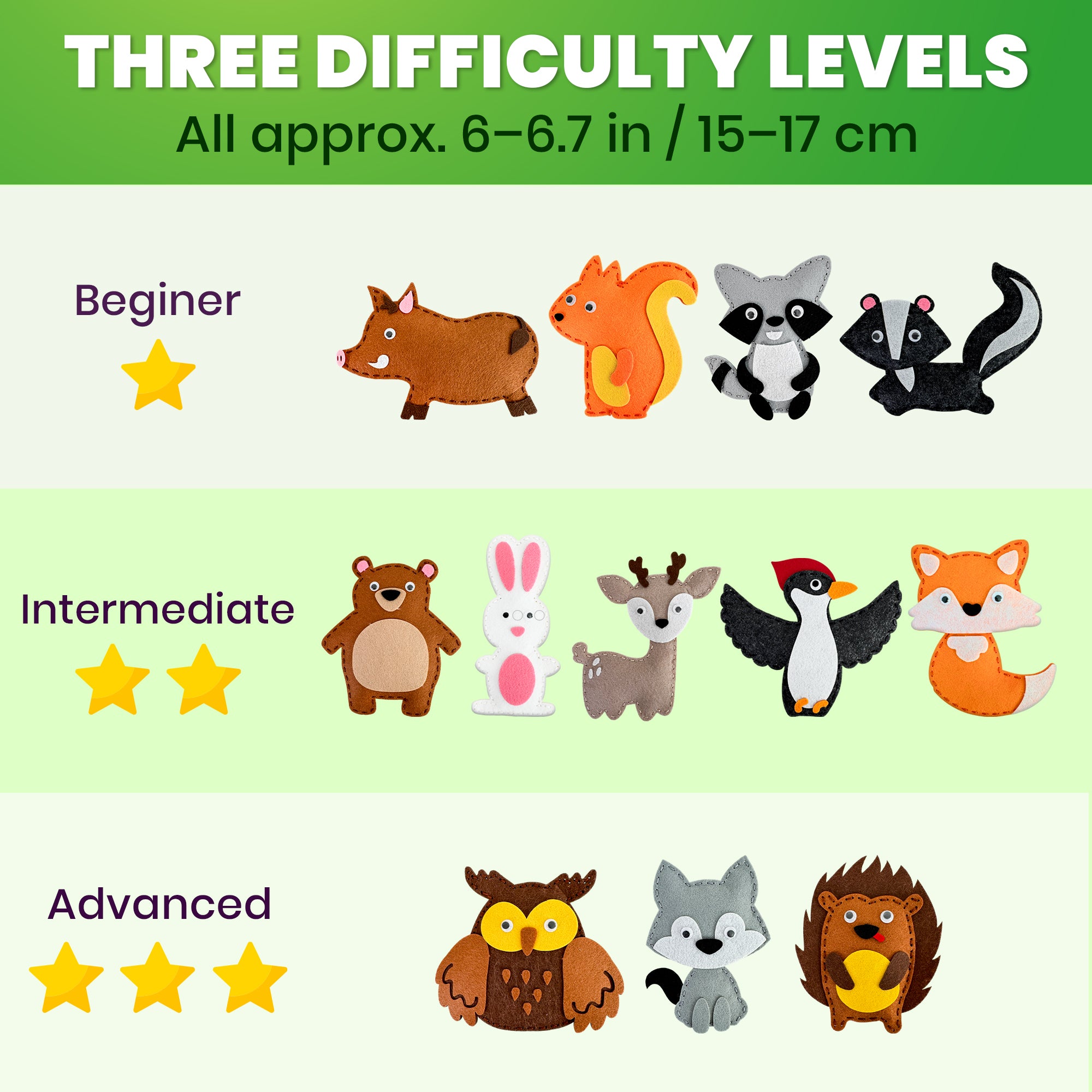 Craft Kits for Kids - 12 Forest Animals Sewing Kit Basic