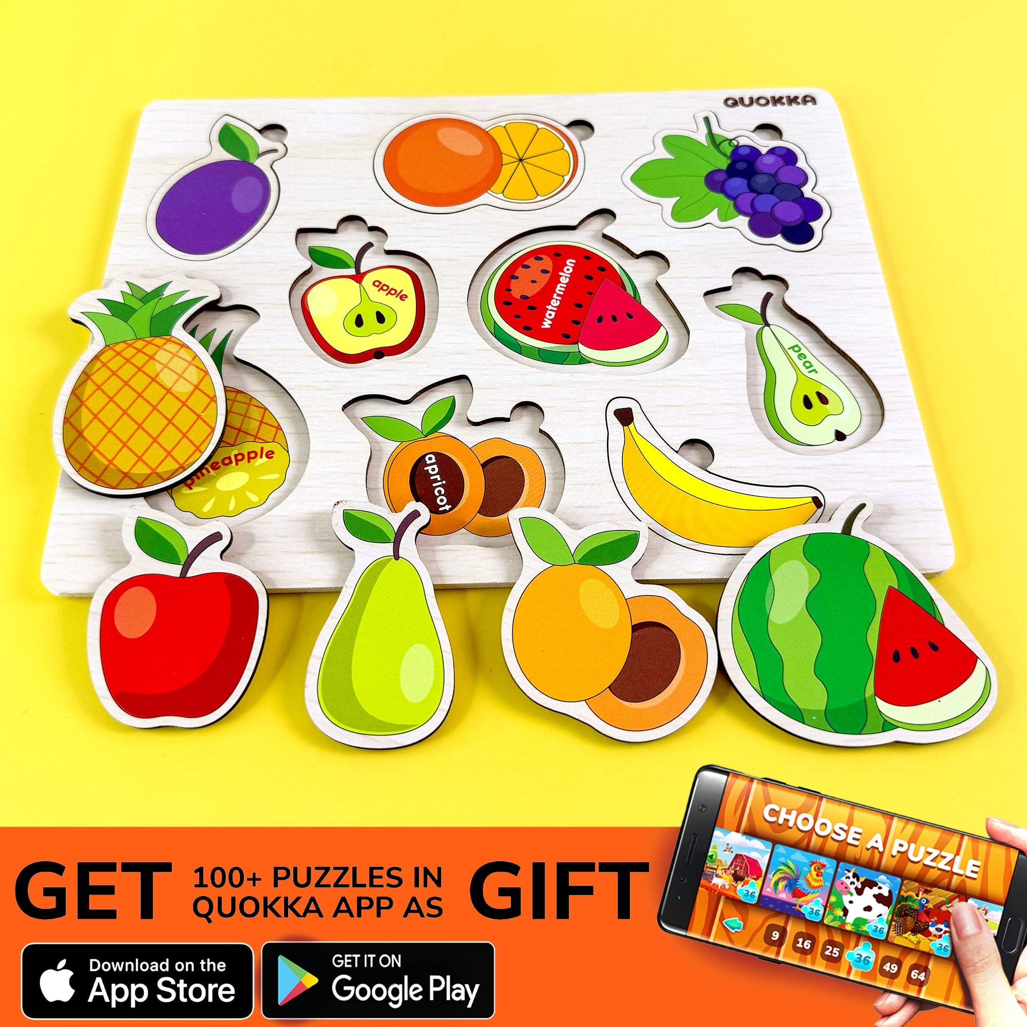 Wooden Puzzles for Toddlers Fruit - Educational Toys for Boys & Girls