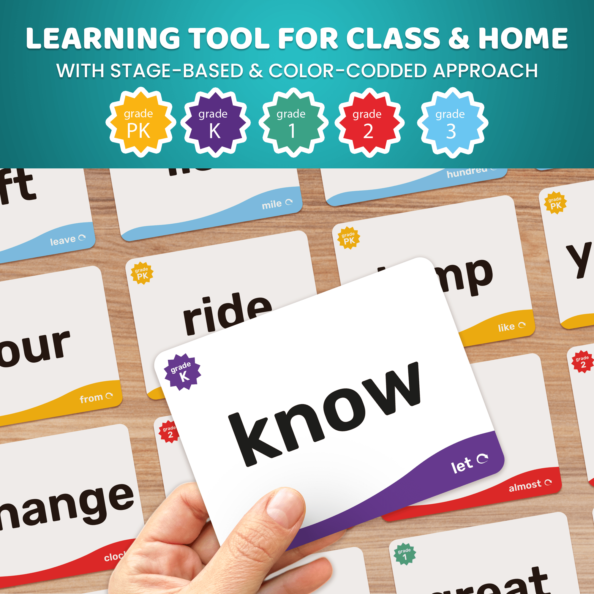 Large flashcards with bold fonts
