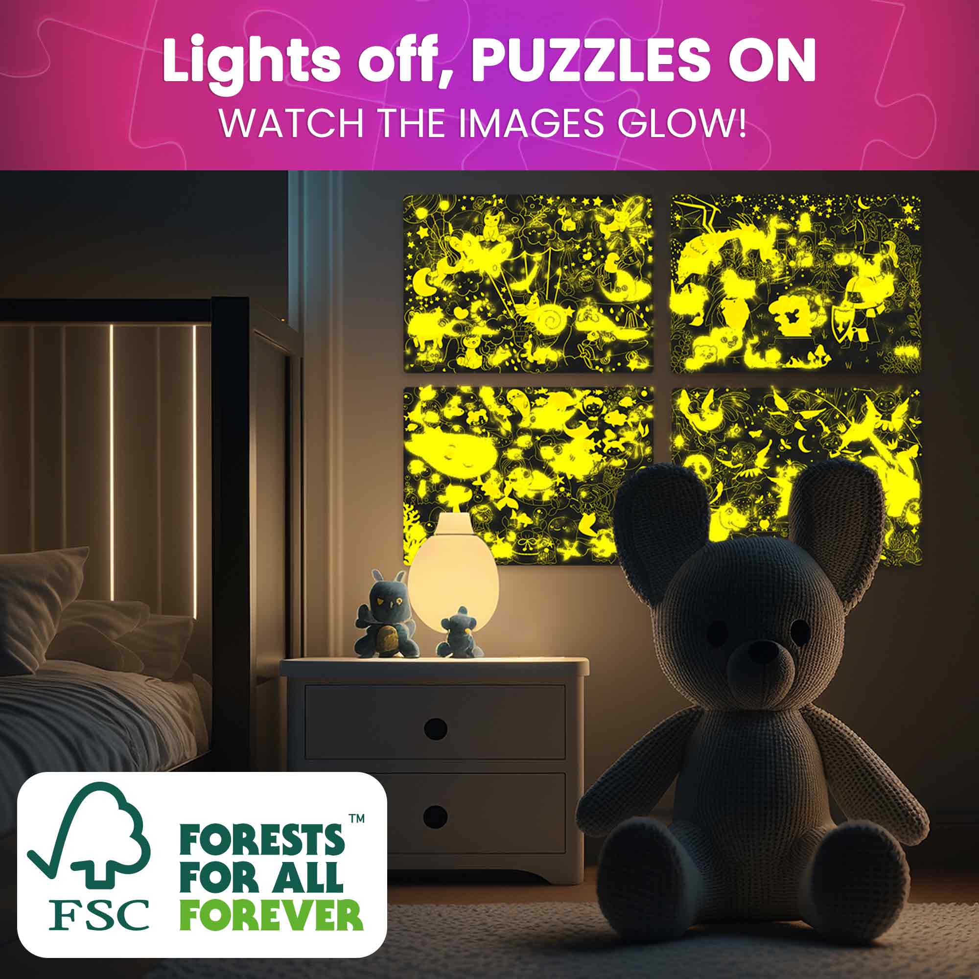 60 Piece Glow in The Dark Puzzles for Kids | Tale Heroes