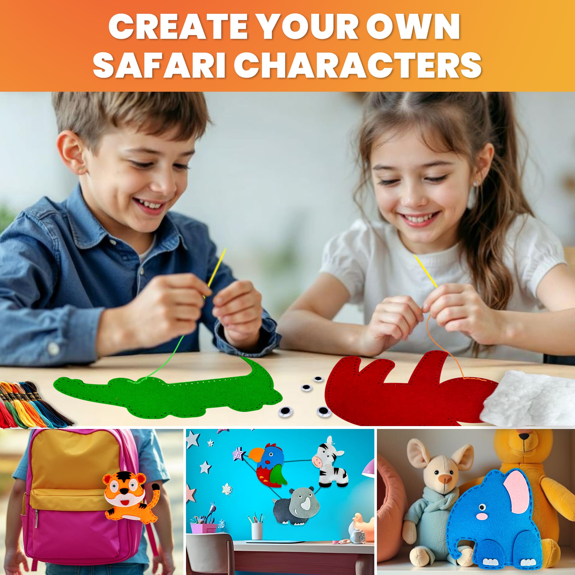 Craft Kits for Kids - 12 Wild Safari Sewing Kit Basic