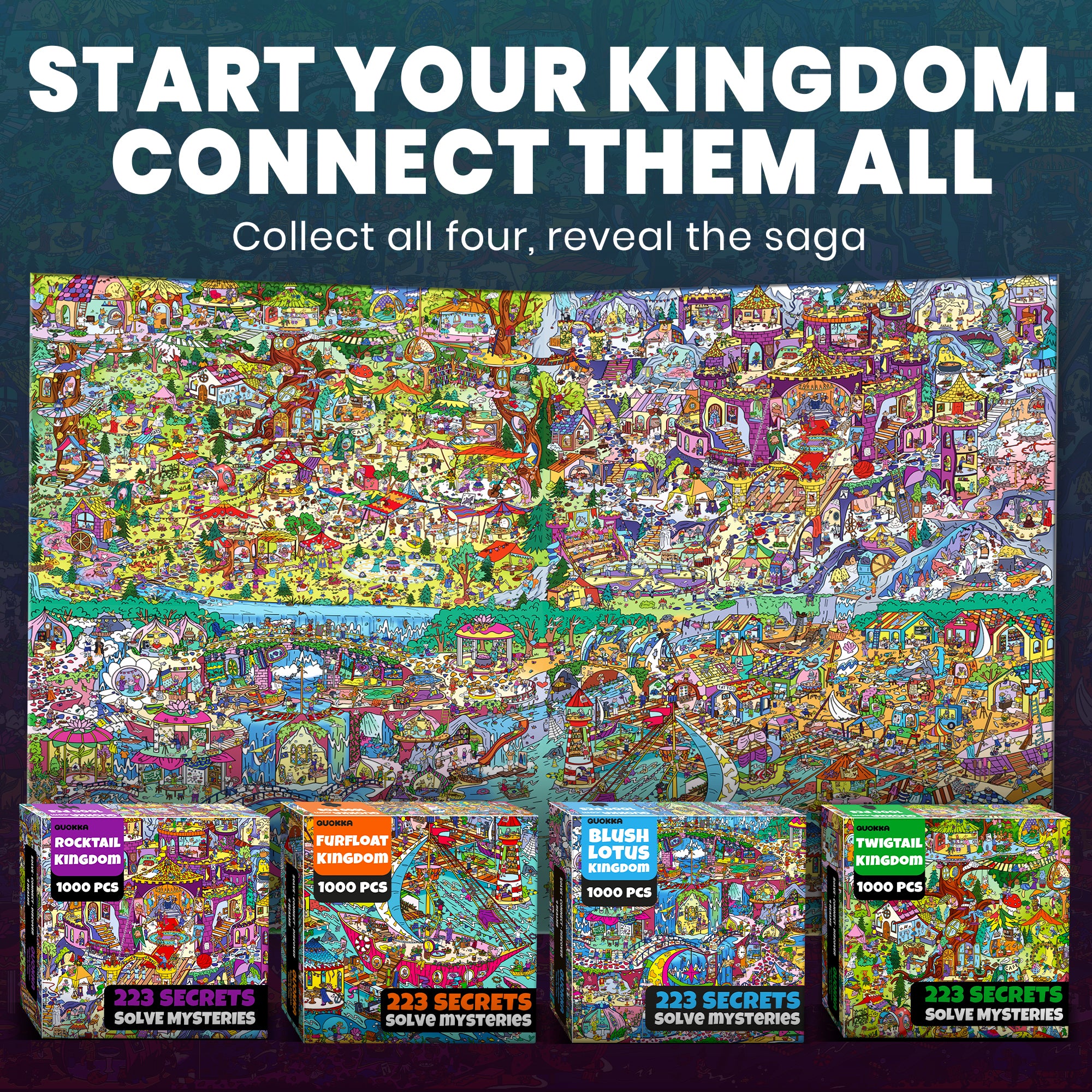 4 Set 1000 Piece Puzzle for Adults with Hidden Secrets - Four Kingdoms