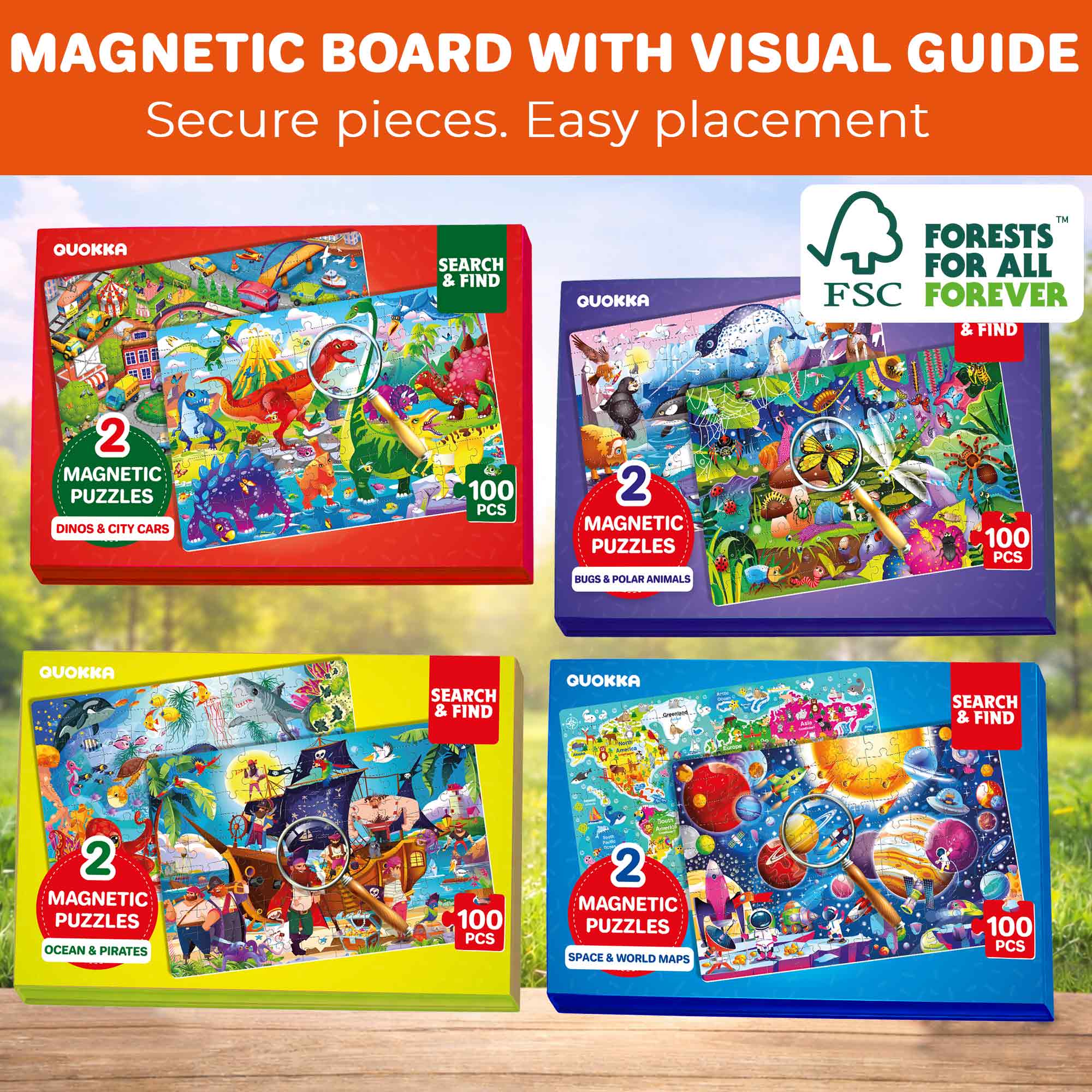 Magnetic Puzzle 2x100 Pcs Puzzles for Kids - Bugs & Polar Animals