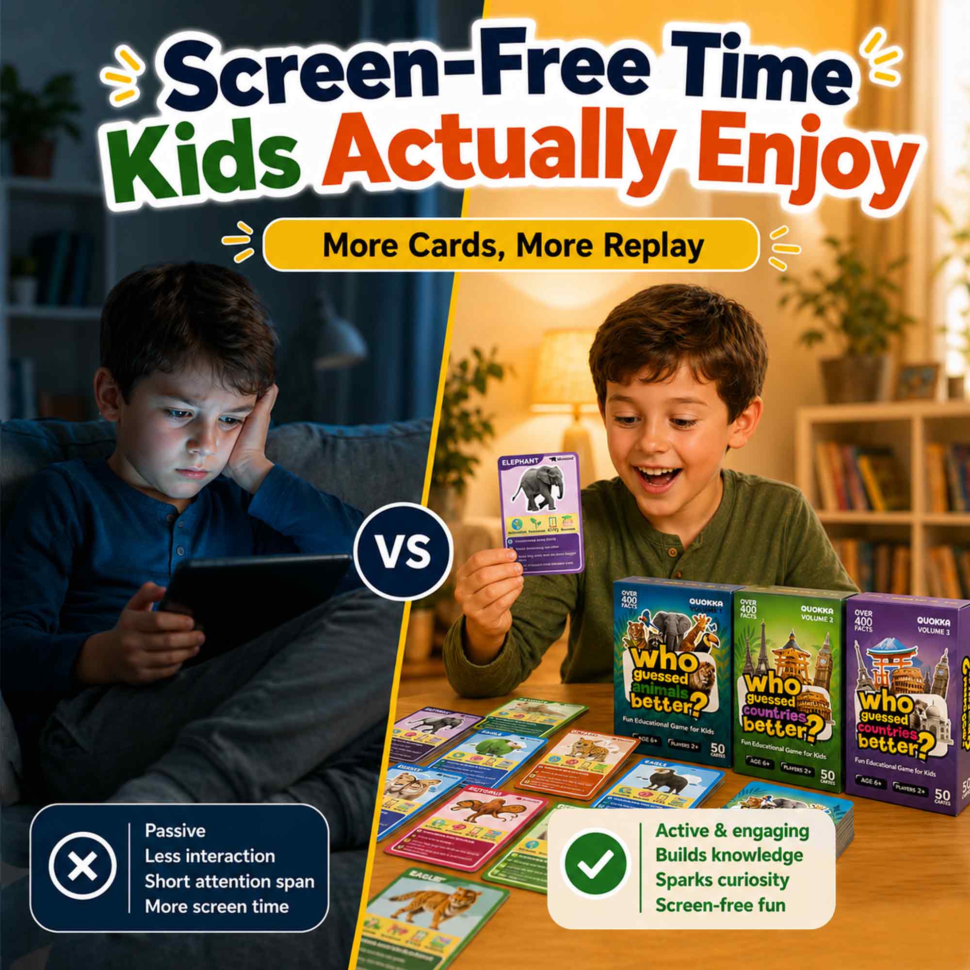 3 Set Educational Game for Kids - Who Guess It Better: Animals & Countries