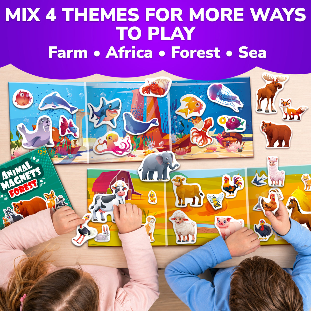 4 Set Travel Magnetic Book 80+Pcs for Kids with Animals