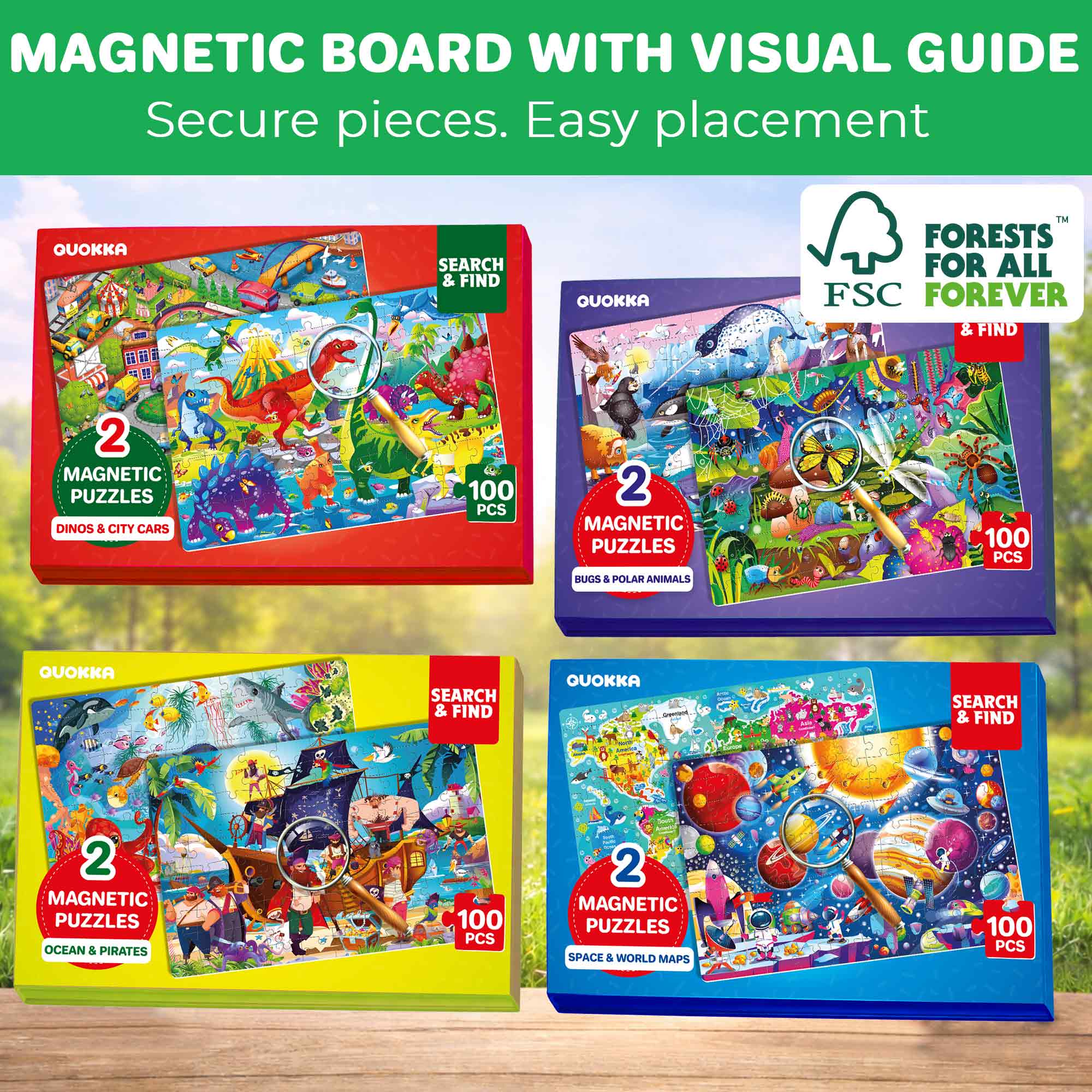 Magnetic Puzzle 2x100 Pcs Puzzles for Kids - City Cars & Dinos