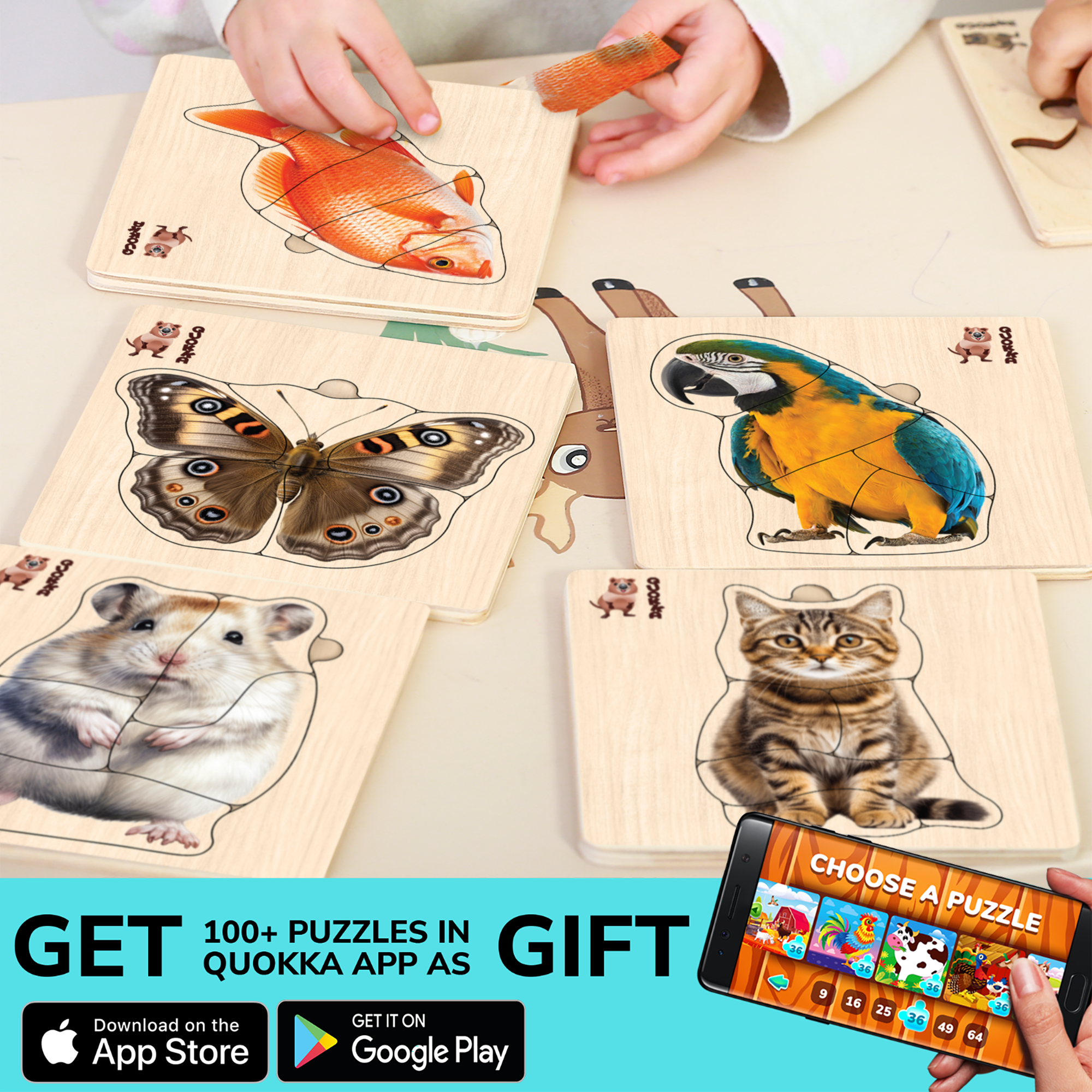 QUOKKA Realistic Wooden Puzzles for Toddlers 1-3 Year Old