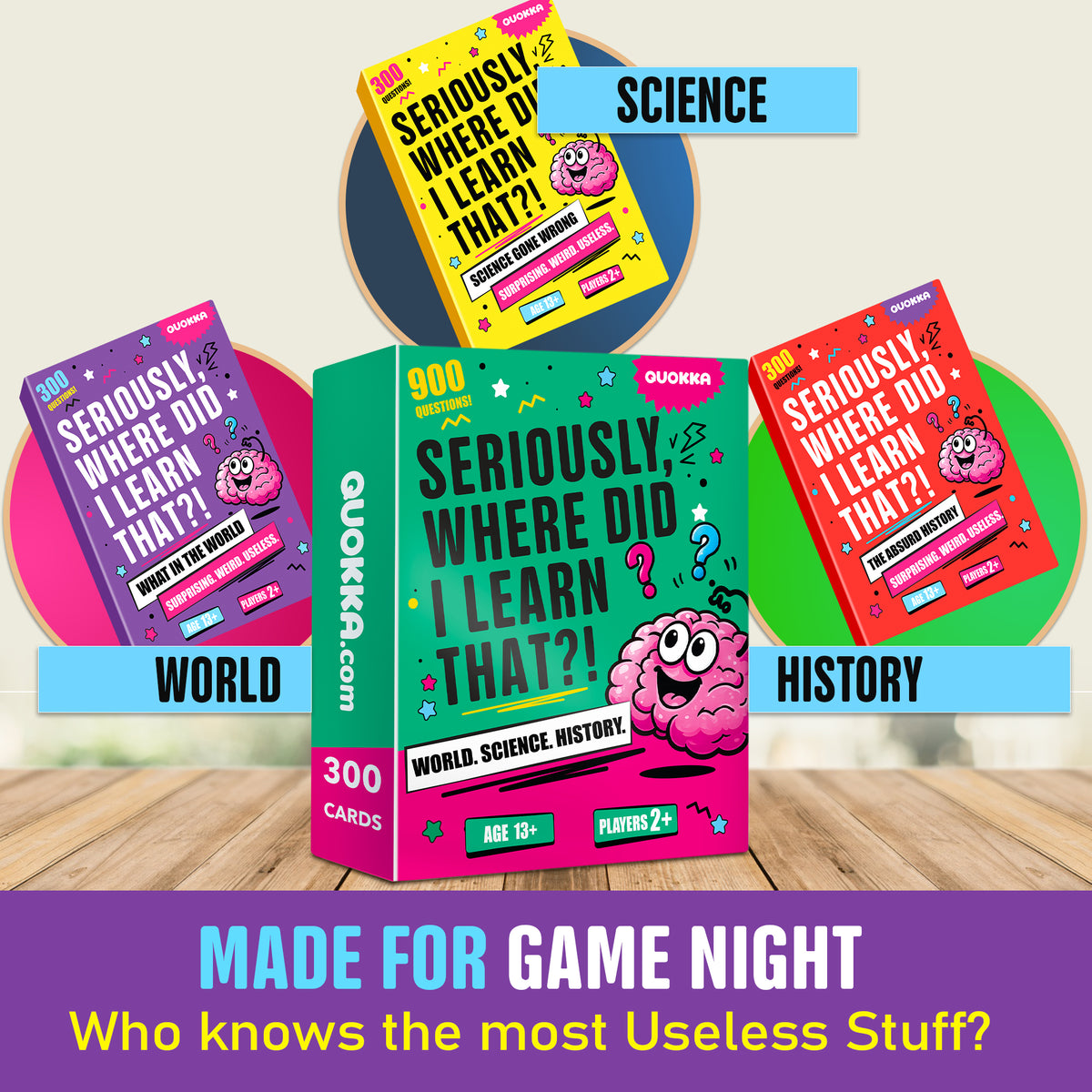 Trivia Card Games for Adults & Teens - 300 Questions on World Facts