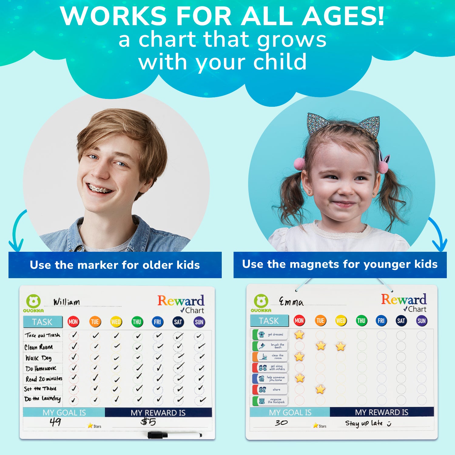 Reward Chart for Kids - Magnetic Behavior Chore Chart for Home
