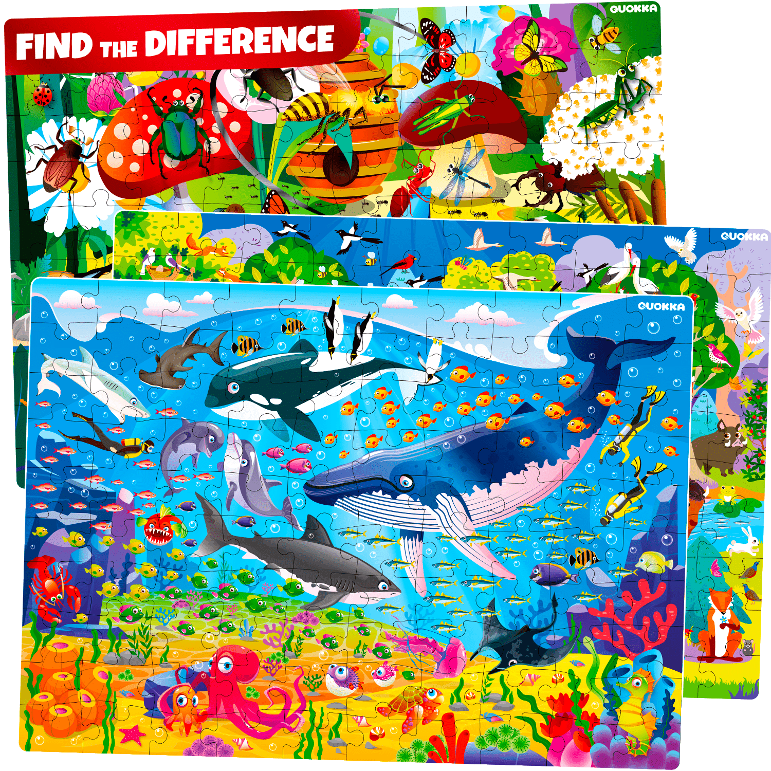 100 Piece Floor Jigsaw Puzzles for Kids Ocean, Insects & Forest