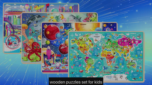 48 Piece Jigsaw Wooden Puzzles | Galaxy & World Map