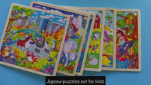 Load and play video in Gallery viewer, 30 Pieces Set of 6 Jigsaw Wooden Puzzles | Unicorn, Princess, Animals &amp; Solar System
