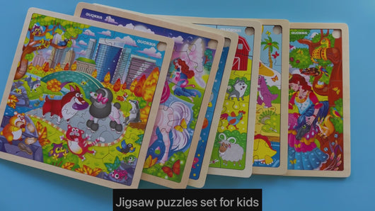 30 Pieces Set of 6 Jigsaw Wooden Puzzles | Unicorn, Princess, Animals & Solar System