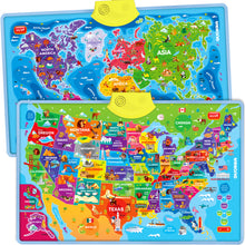 Load image into Gallery viewer, USA World Maps Wall Chart Poster Preschool Learning Toy | Speech Therapy Poster

