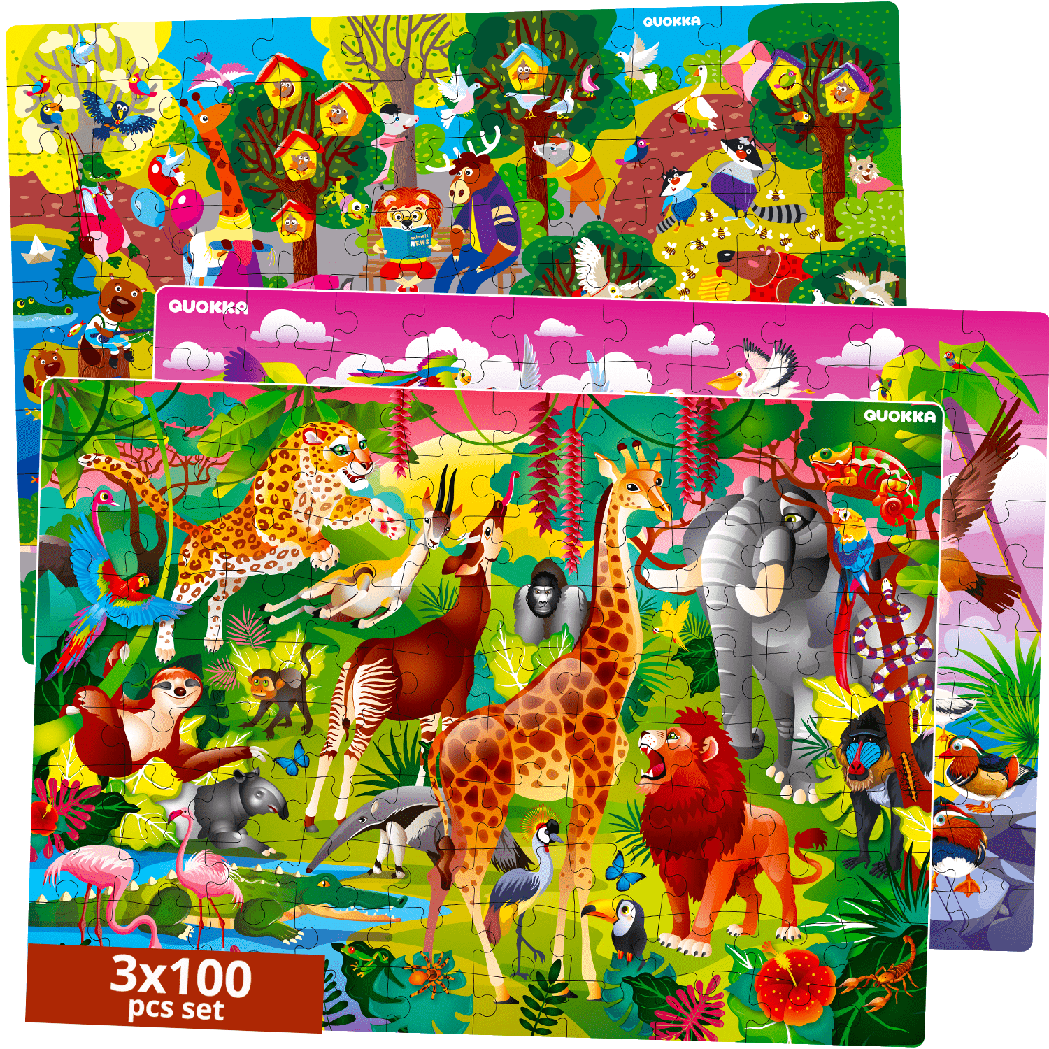 QUOKKA 100 Piece Puzzles for Kids | Wild Animals, Birds & Floral