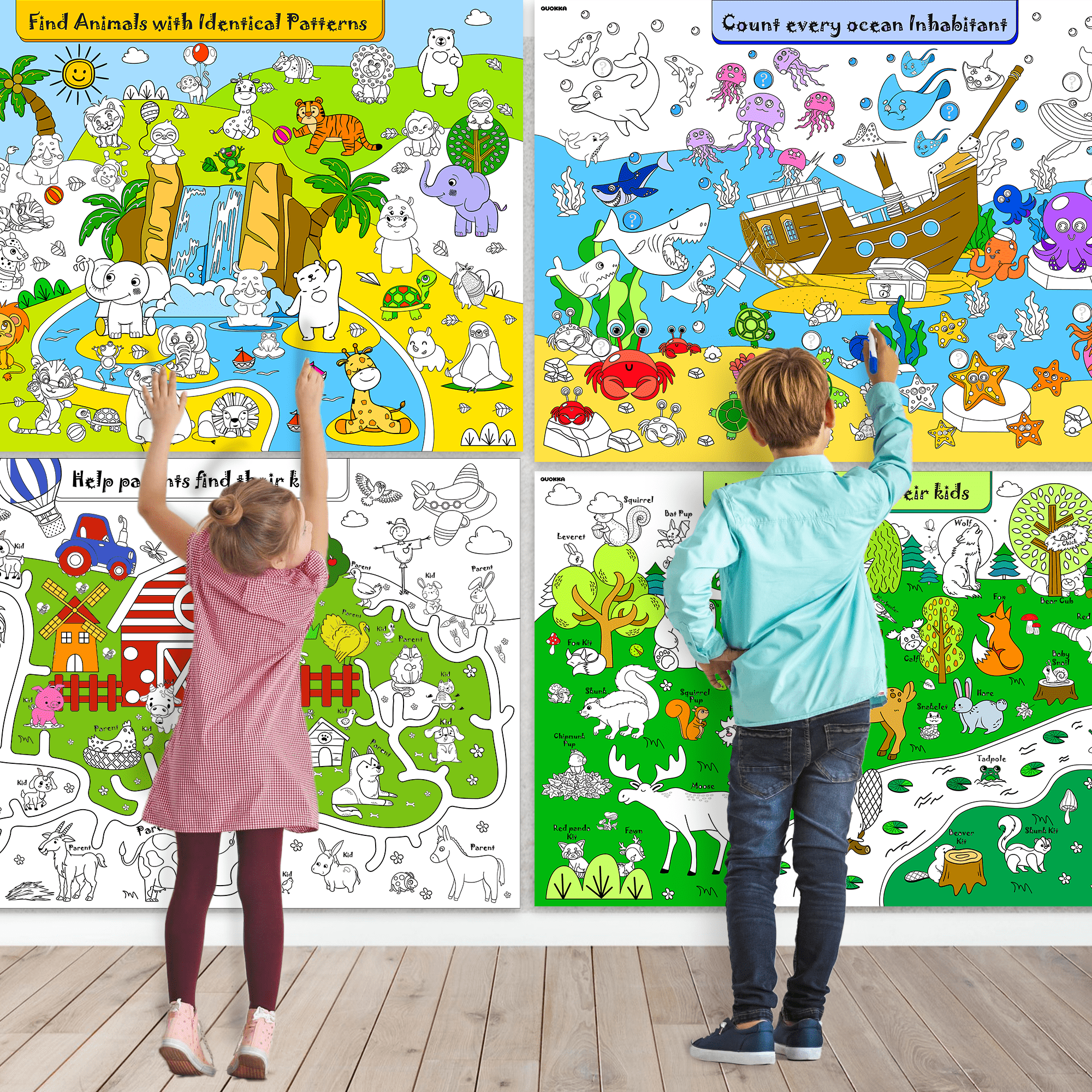 Set of 4 Giant Coloring Posters for Toddlers