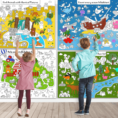QUOKKA Set of 4 Giant Coloring Posters for Toddlers