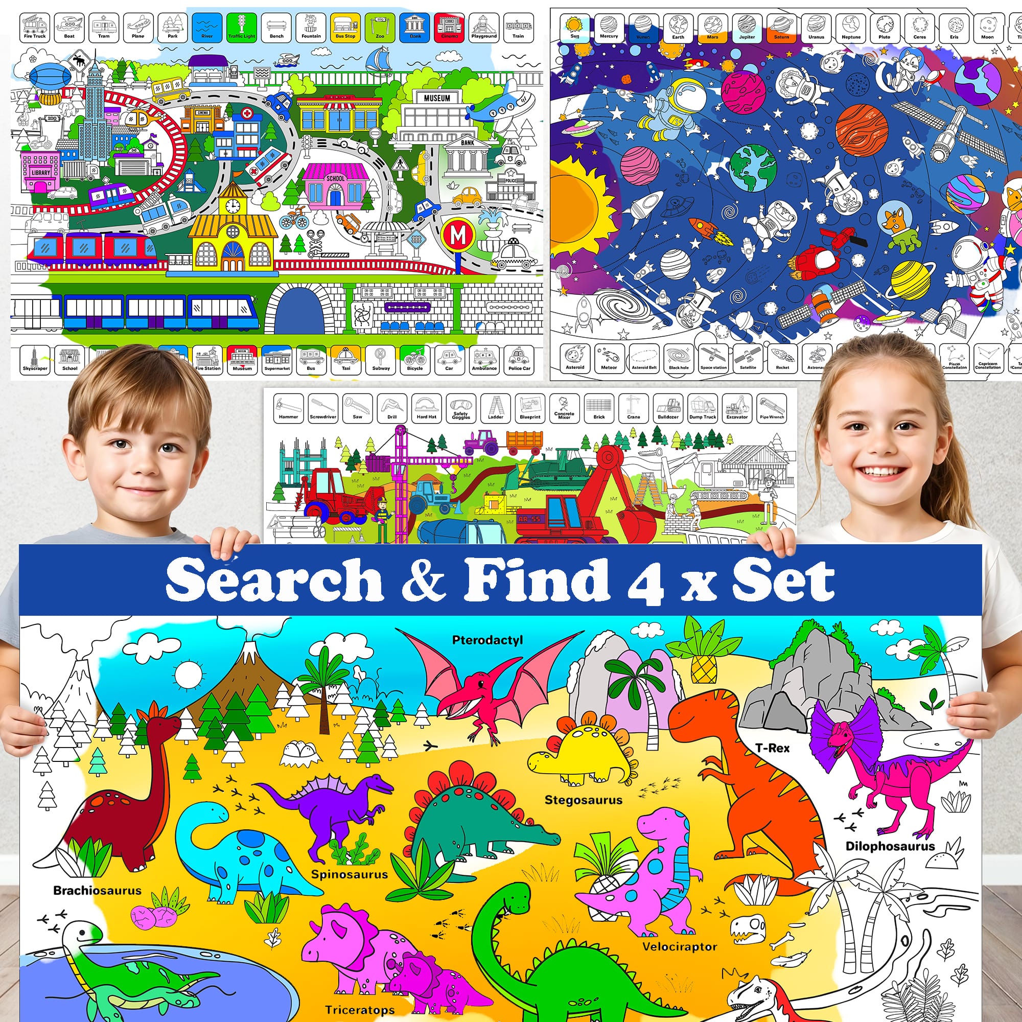 4 Giant Coloring Posters for Kids | Farm, Sea, Zoo & Birds