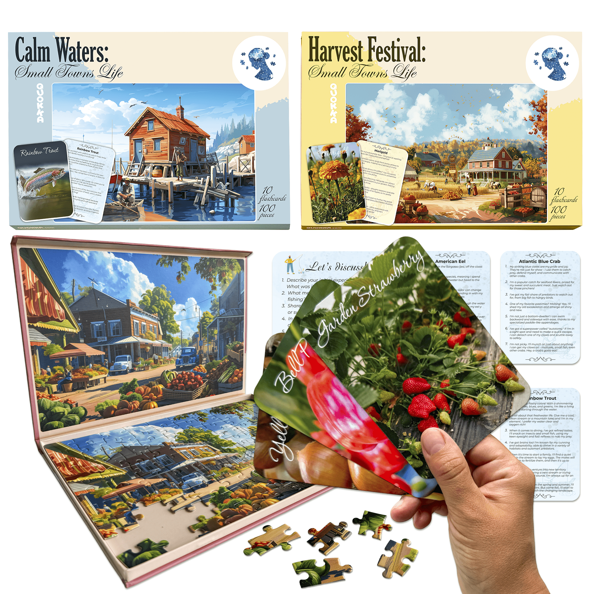 100 Pieces Dementia Puzzles for Elderly 3SET Large Piece Activities Products for Seniors Small Town