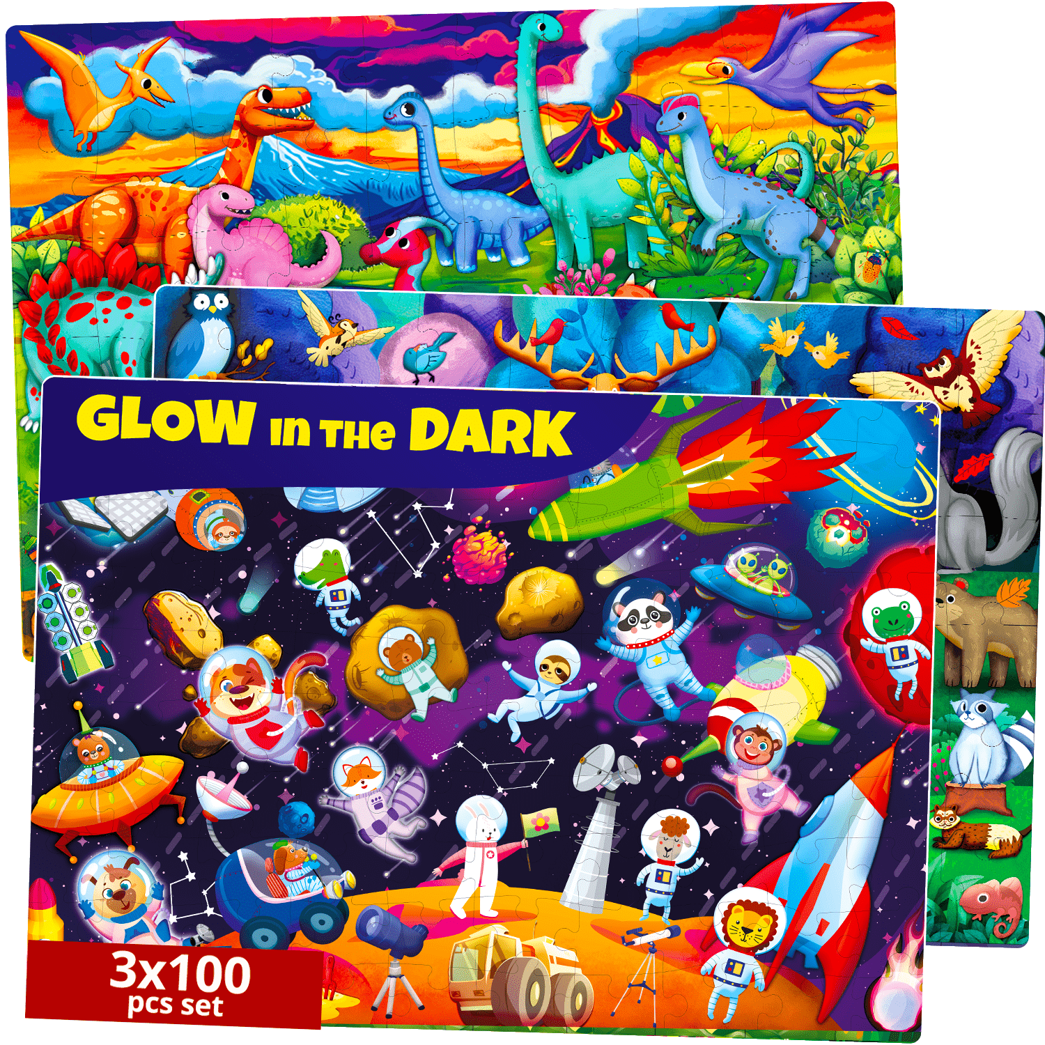 100 Piece Glow in The Dark Puzzles for Kids |  Space, Dino