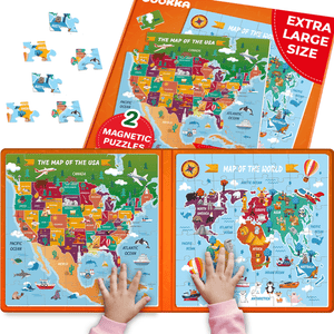 QUOKKA Magnetic Book 2x48 Piece Puzzles for Kids | Maps USA & World