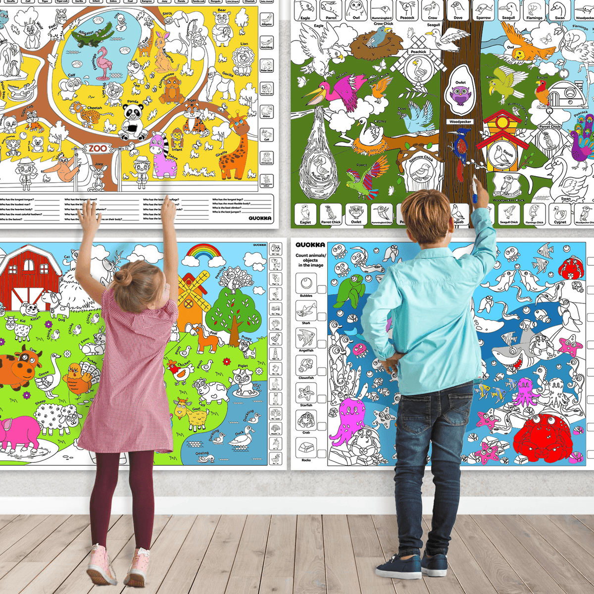 Set of 4 Giant Coloring Posters for Kids | Learning Coloring Posters F ...