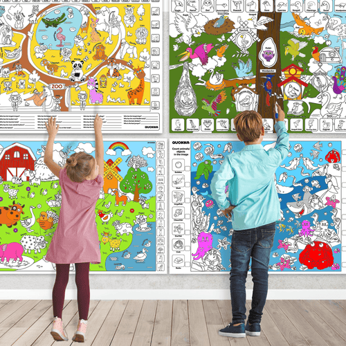 QUOKKA Set of 4 Giant Coloring Posters for Kids