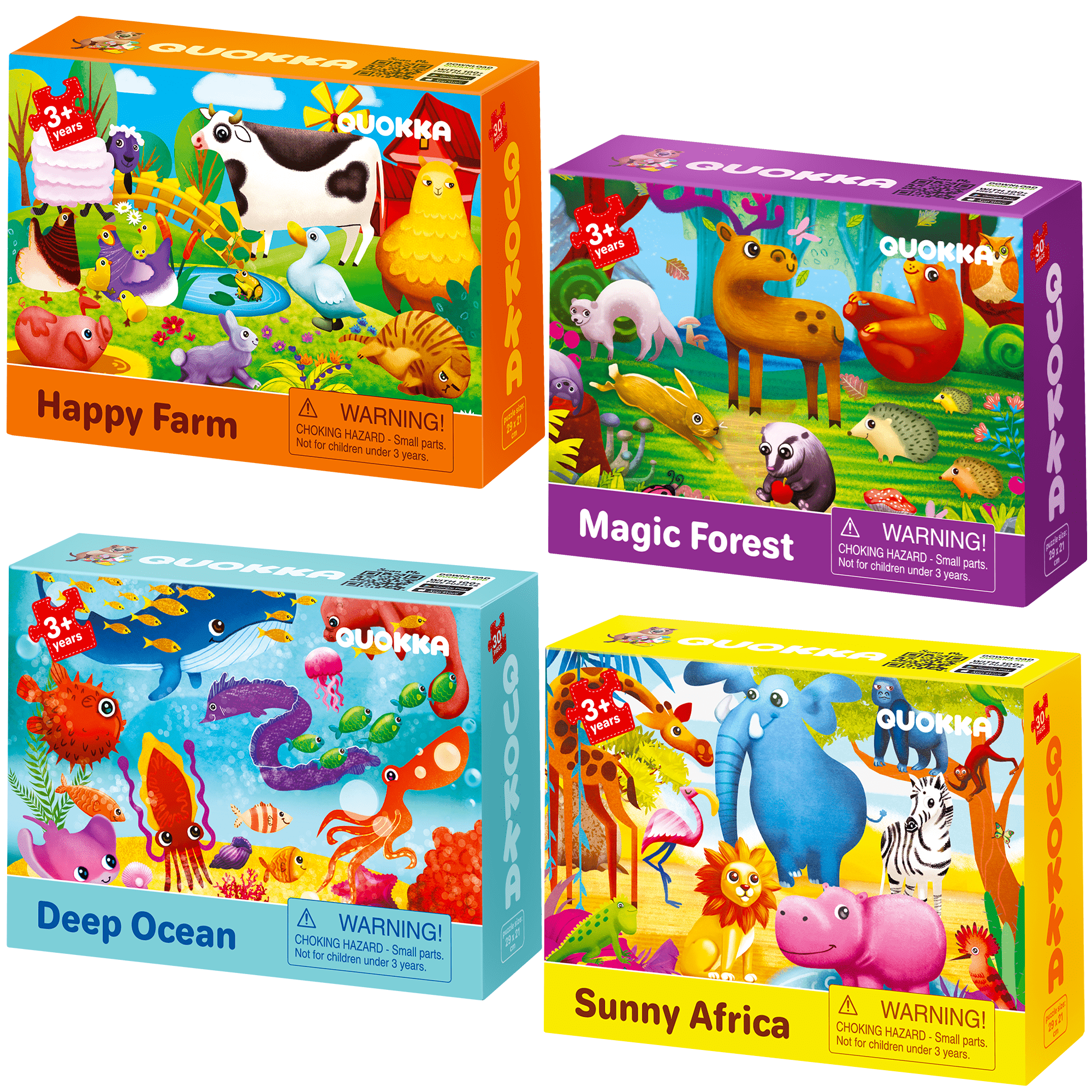 30 Piece Jigsaw Puzzles for Kids | Forest, Farm, Ocean & Africa Animals