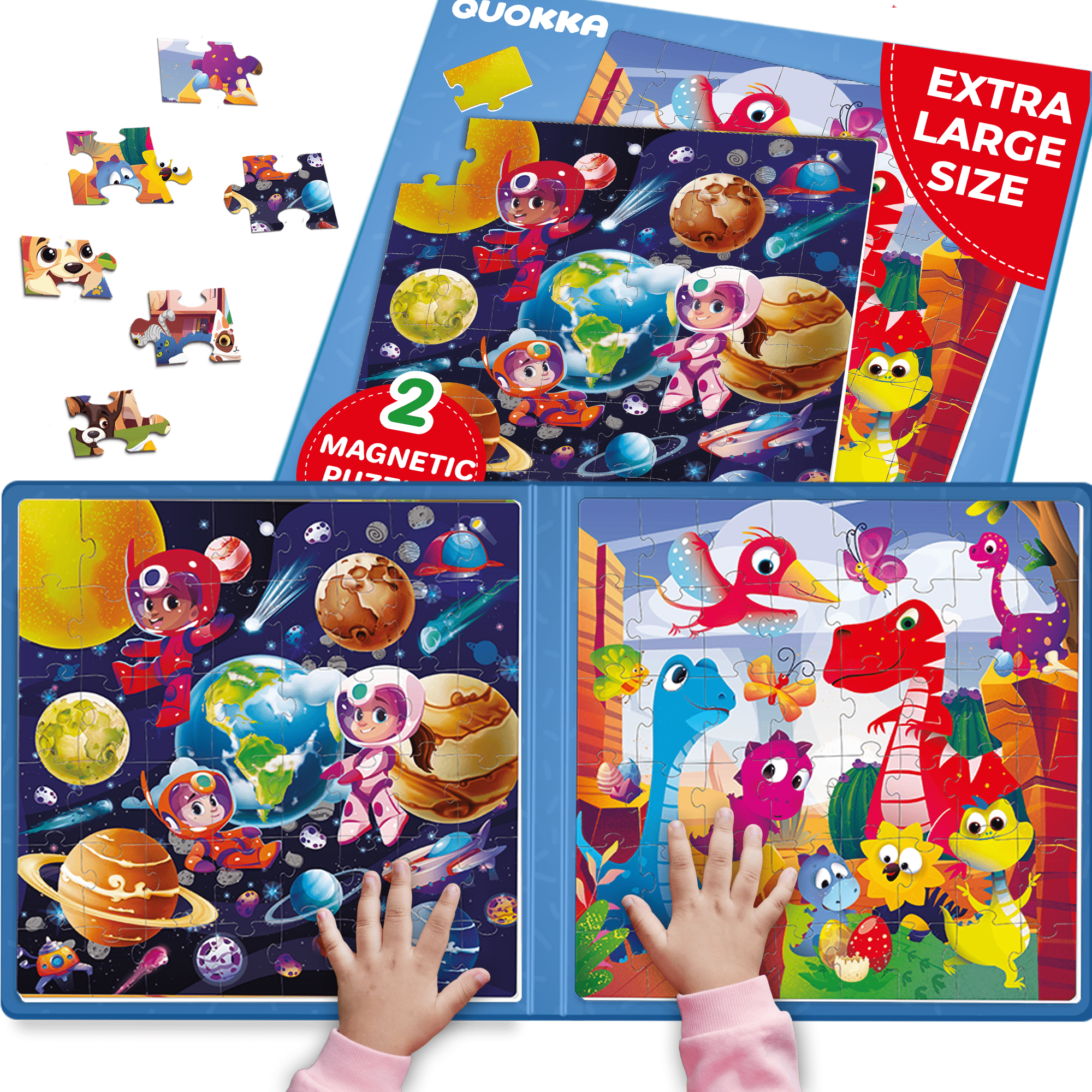 Magnetic Book 2x48 Piece Puzzles for Kids | Space & Dino