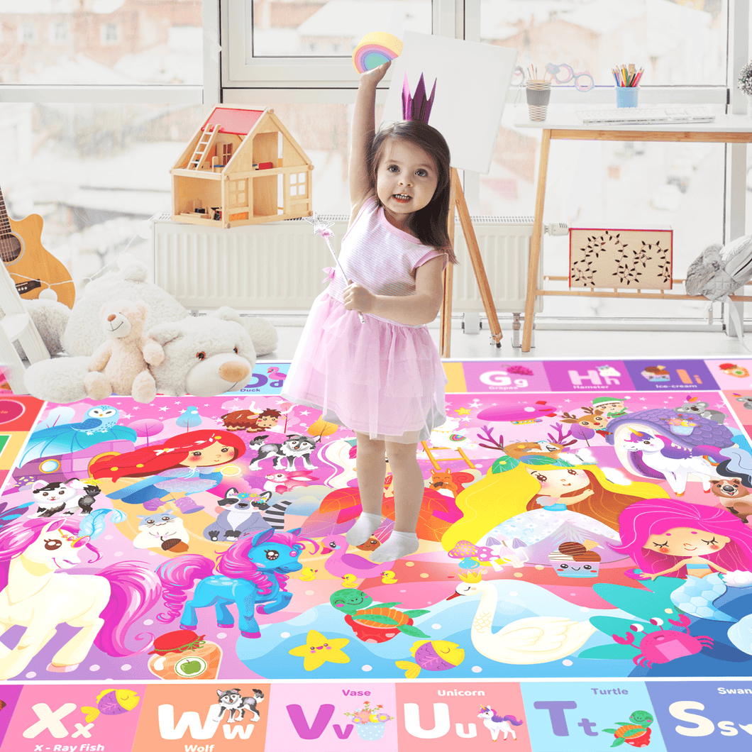 Baby Play Mat for Floor | Padded Rug with Unicorn Princess Animal