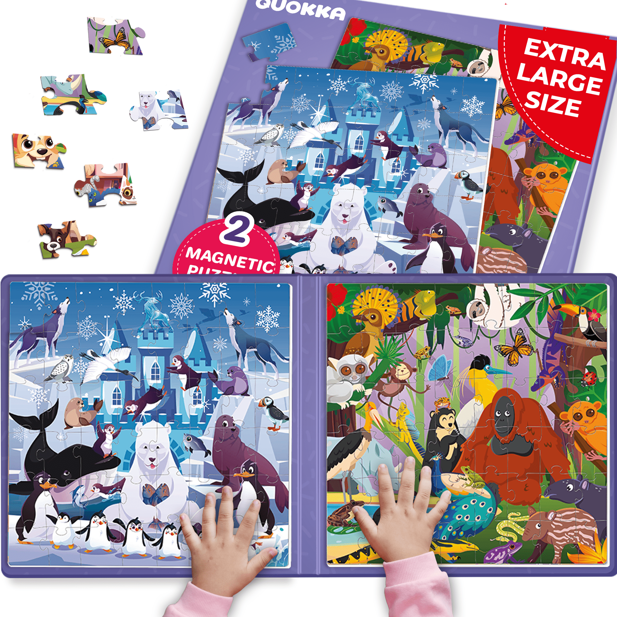 Magnetic Book 2x48 Piece Puzzles for Kids | Polar & Rainforest Animals