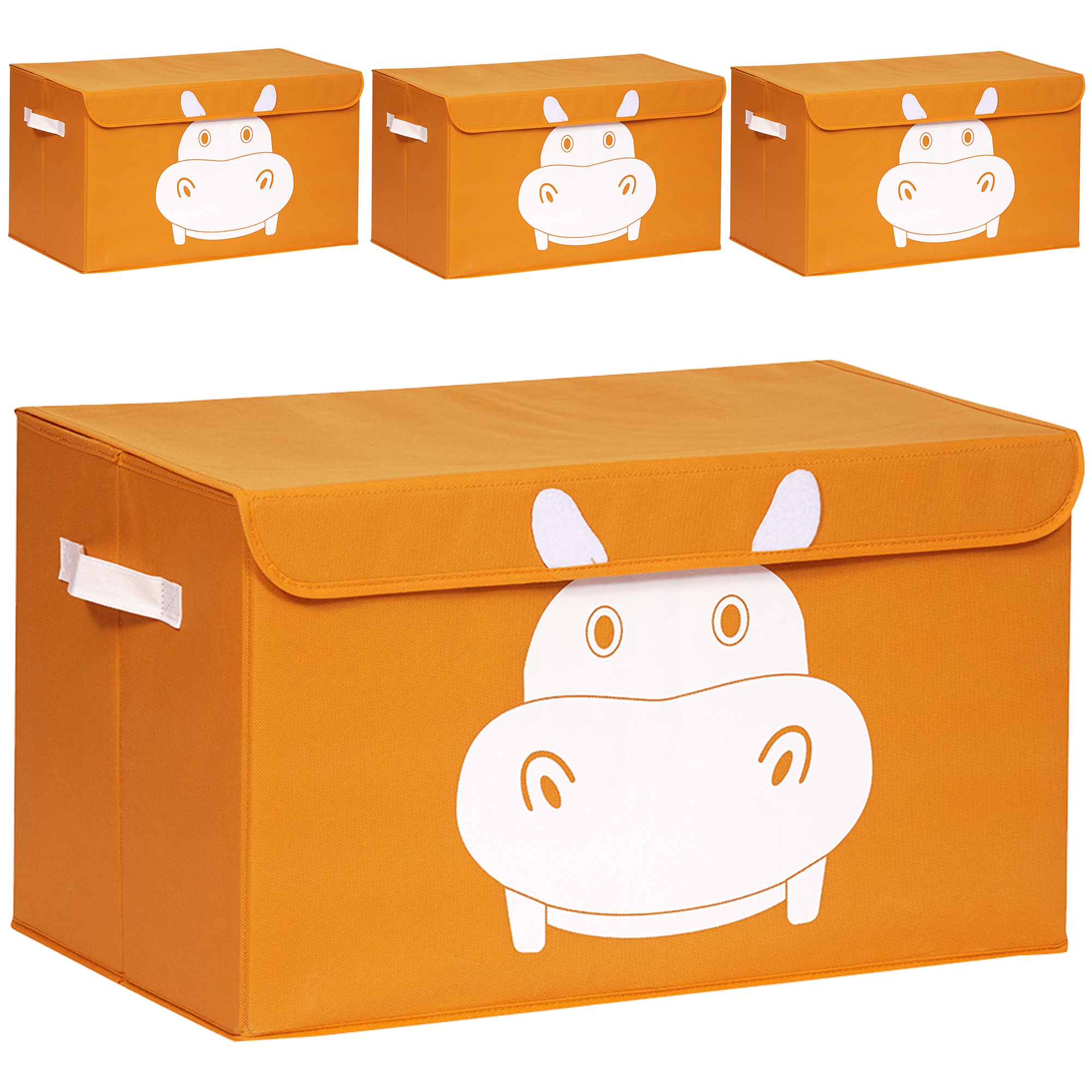 QUOKKA Hippo Toy Storage Box Orange  | 4 Set Toy Chest Organizer for Kids