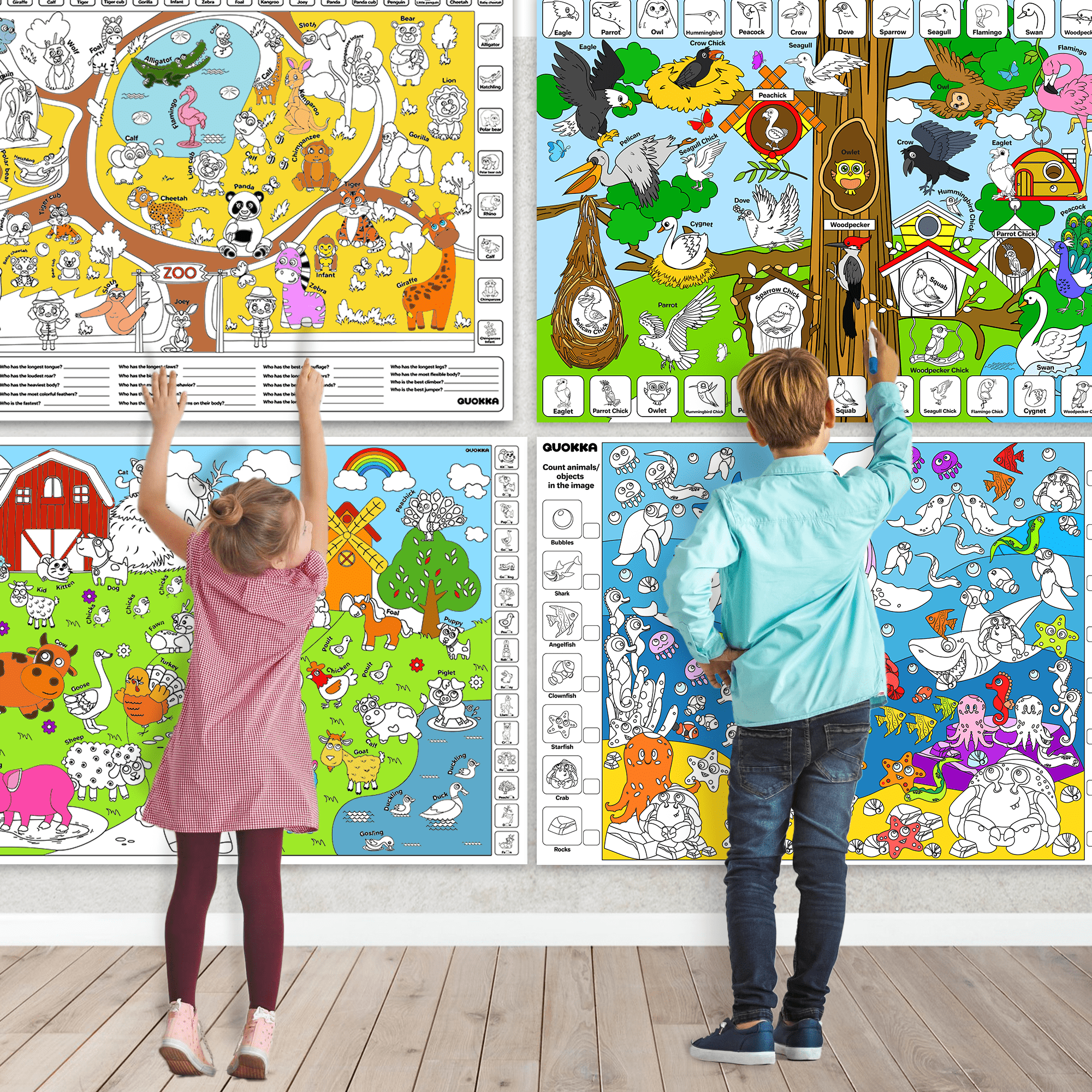 Set of 4 Giant Coloring Posters for Kids