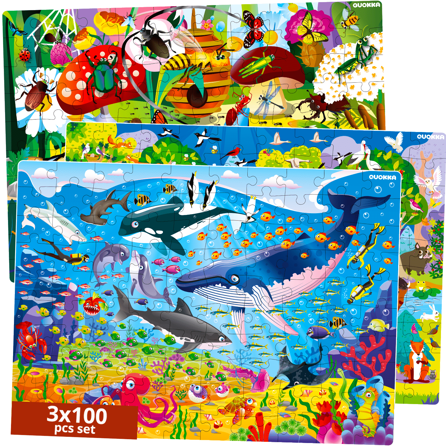 100 Piece Floor Jigsaw Puzzles for Kids Ocean, Insects & Forest