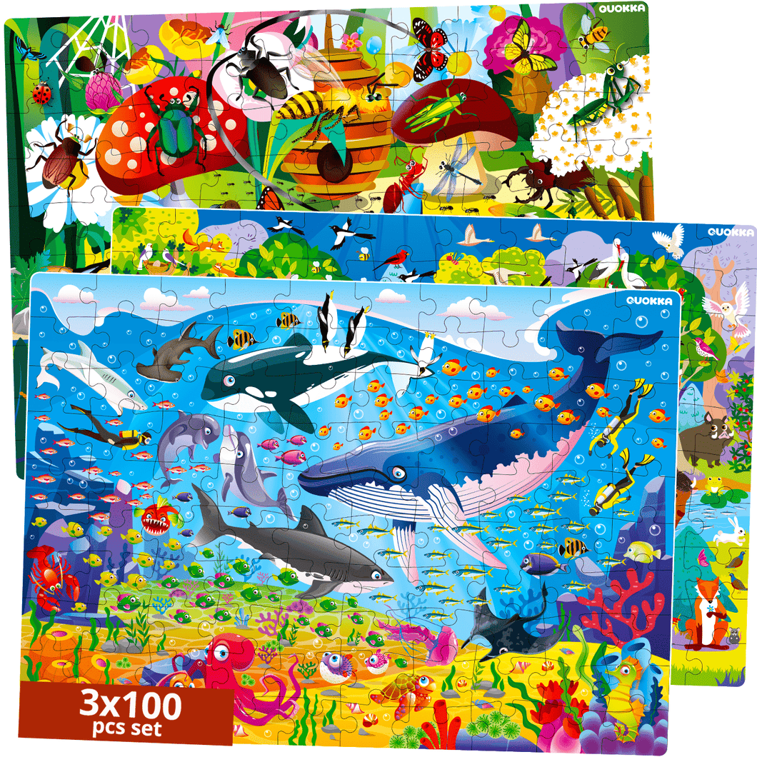 100 Piece Floor Jigsaw Puzzles for Kids Ocean, Insects & Forest