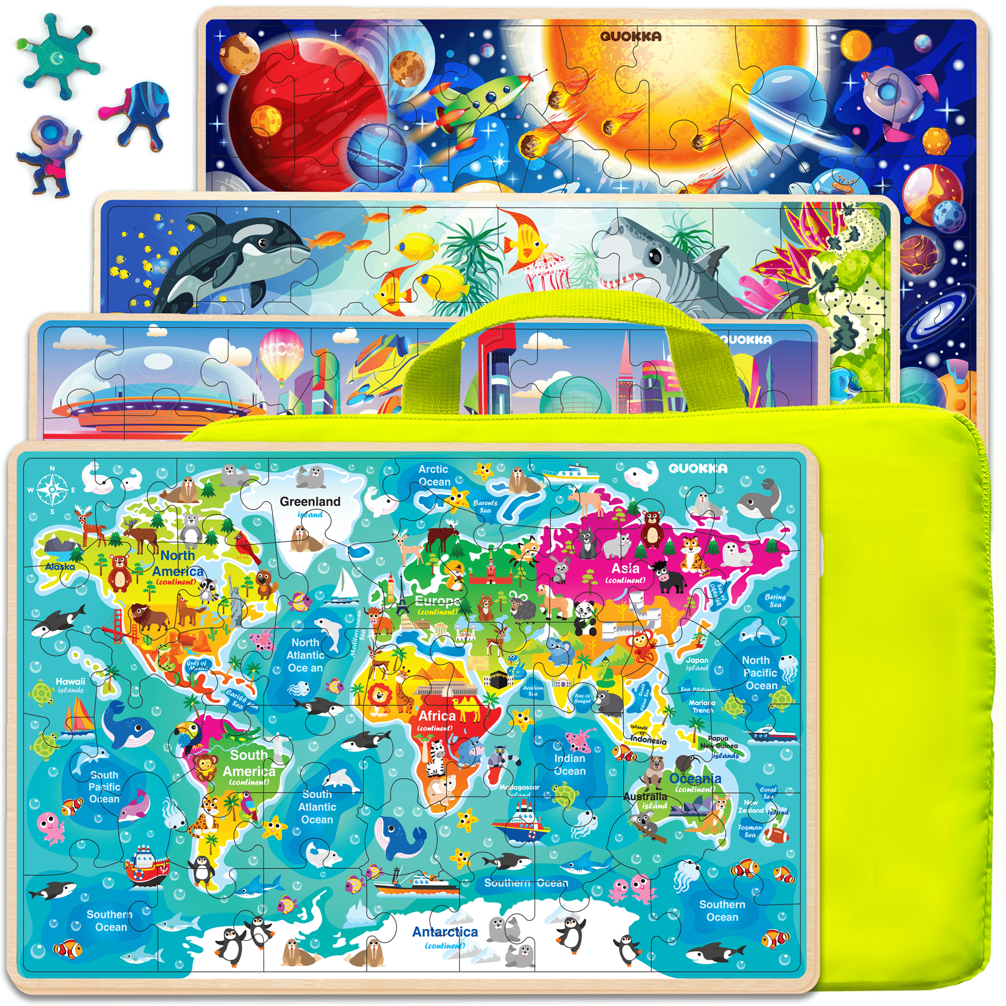 48 Piece Jigsaw Wooden Puzzles | Galaxy & World Map