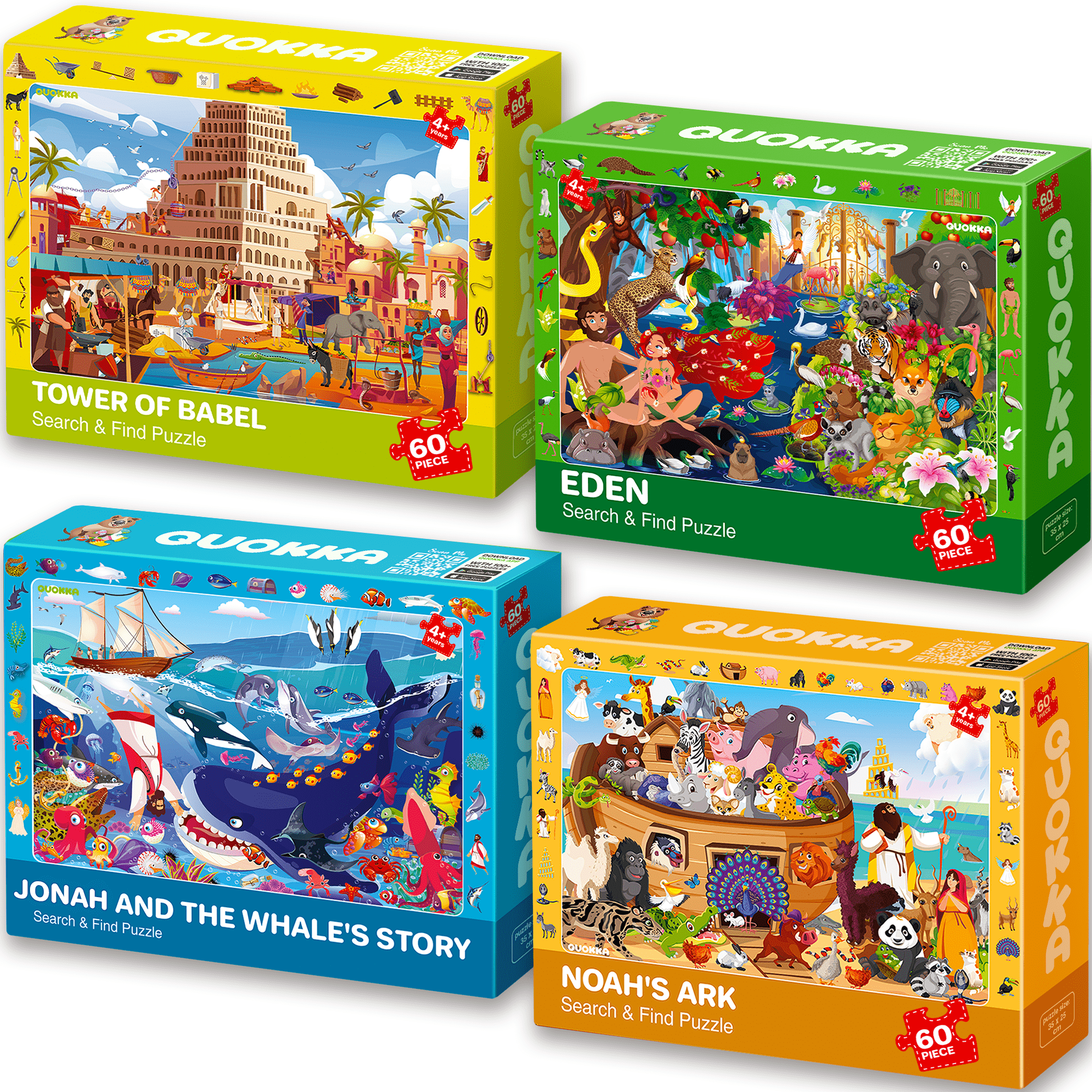 60 Piece Jigsaw Puzzles Tower of Babel, Noah`s Ark, Eden  & John and the Whale`s Story