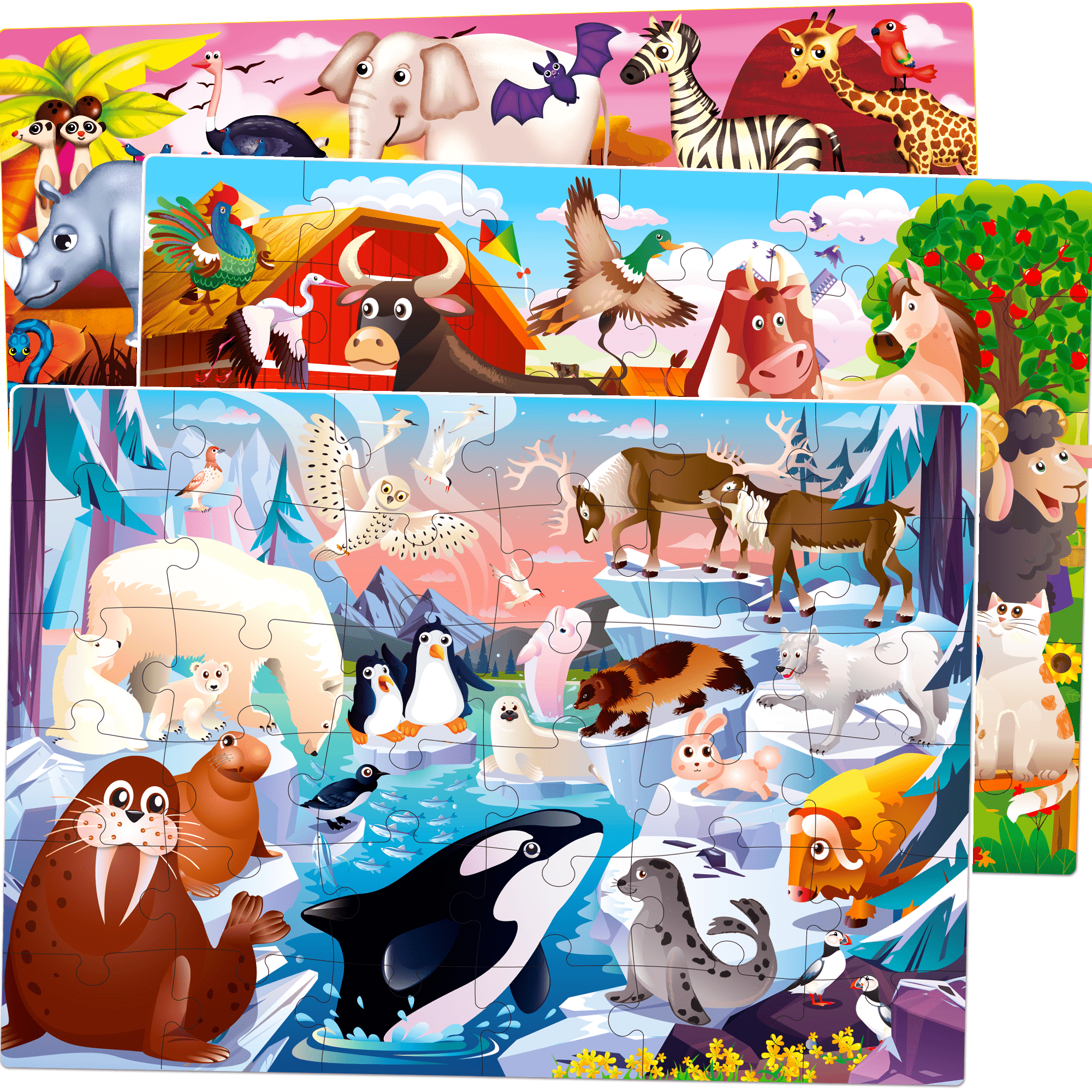 Quokka 36 Piece Floor Jigsaw Puzzles for Kids | Polar, Farm & Safari Animals