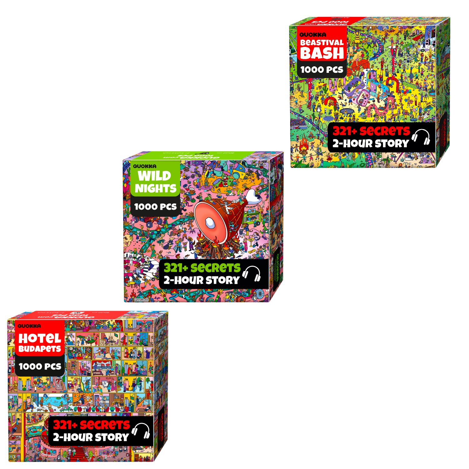 Bundle Set 3x1000 Piece Puzzle for Adults with Hidden Secrets & Audio Story