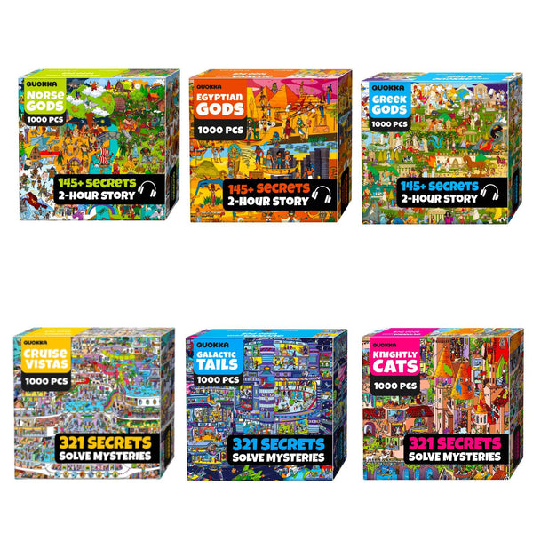 Bundle Set 6x1000 Piece Puzzle for Adults with Extra Fun Challenges